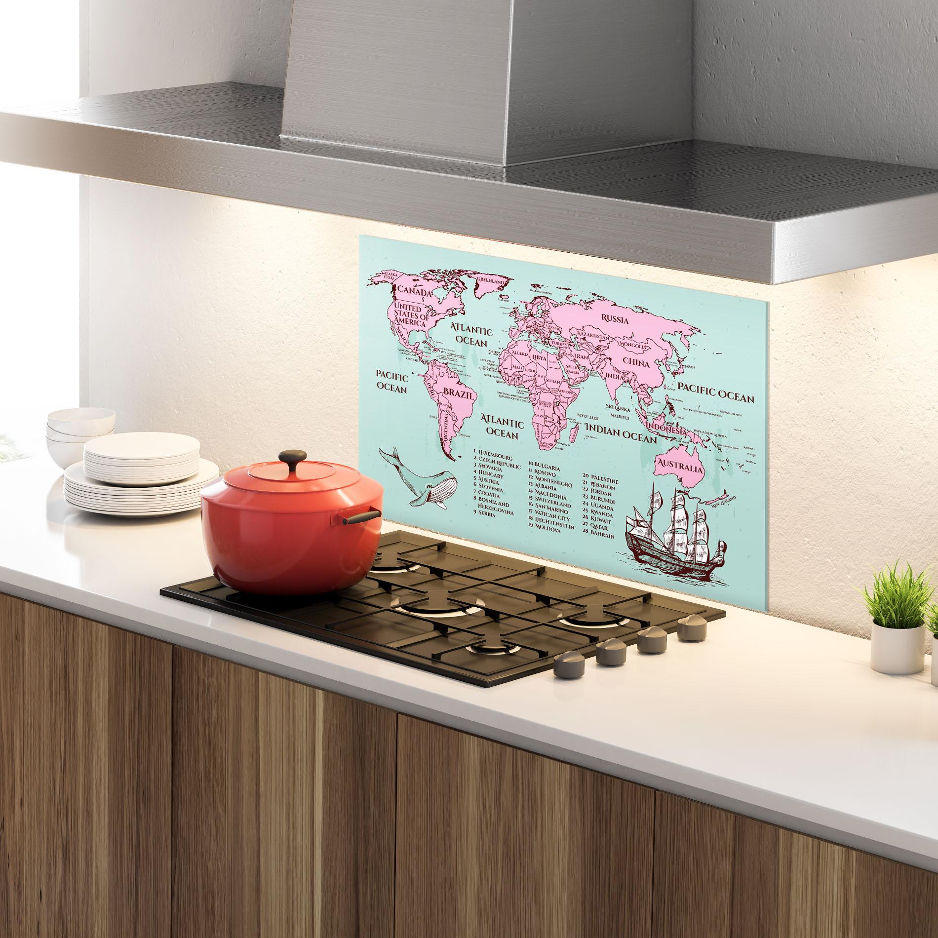 Стъклен панел за кухня Pink Pirate Map mockup 4