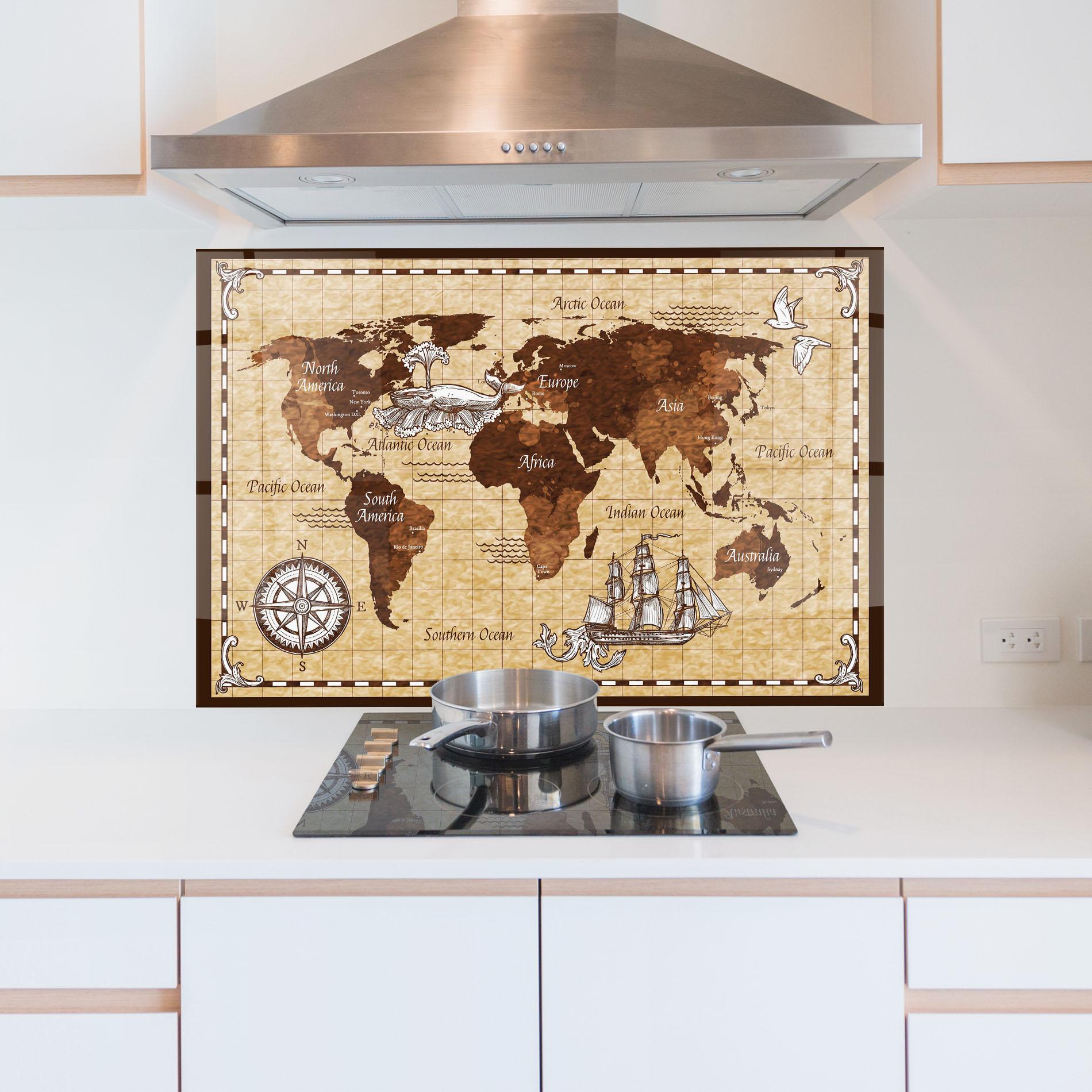 Стъклен панел за кухня Brown Old Map mockup 5