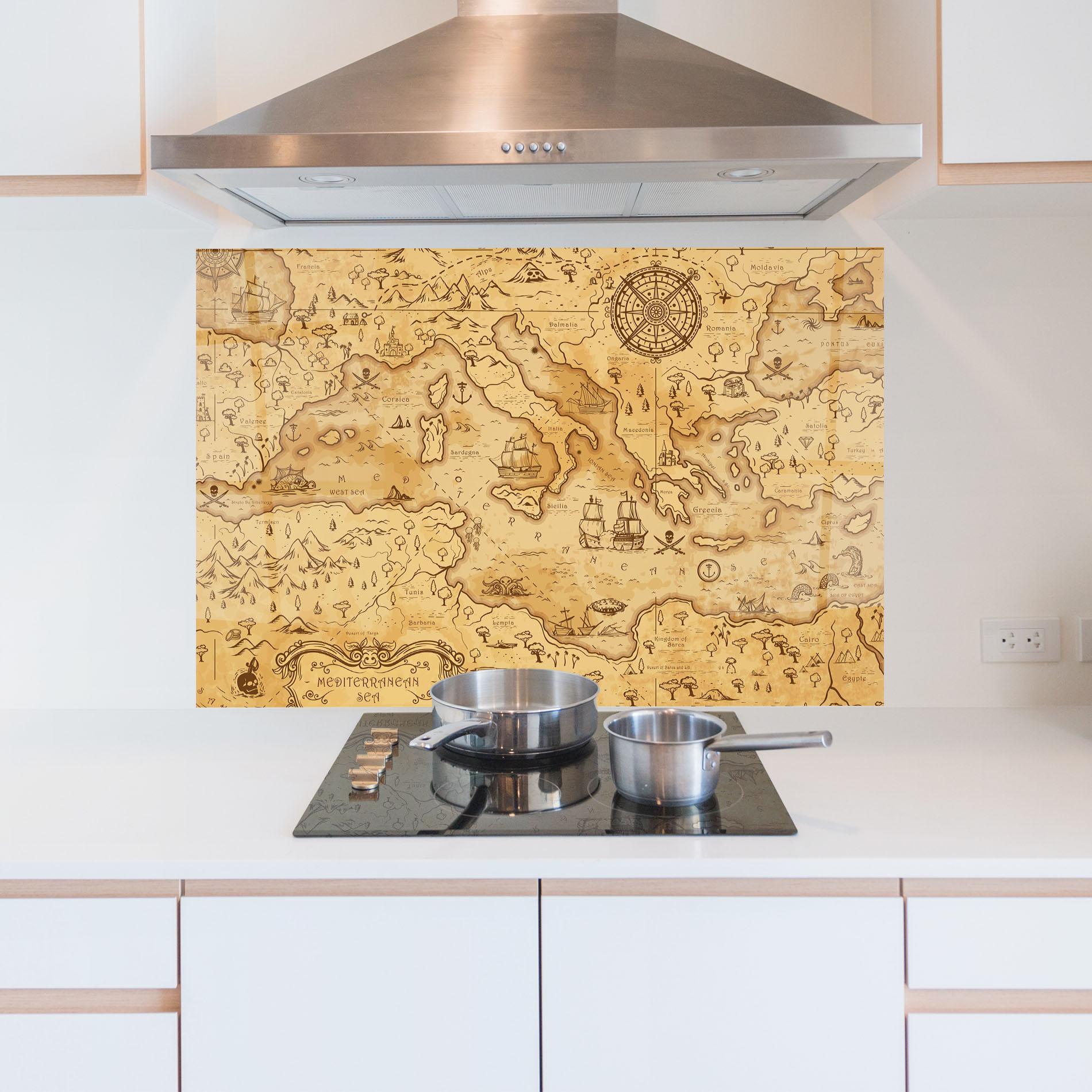 Стъклен панел за кухня Cream Brown Map mockup 5