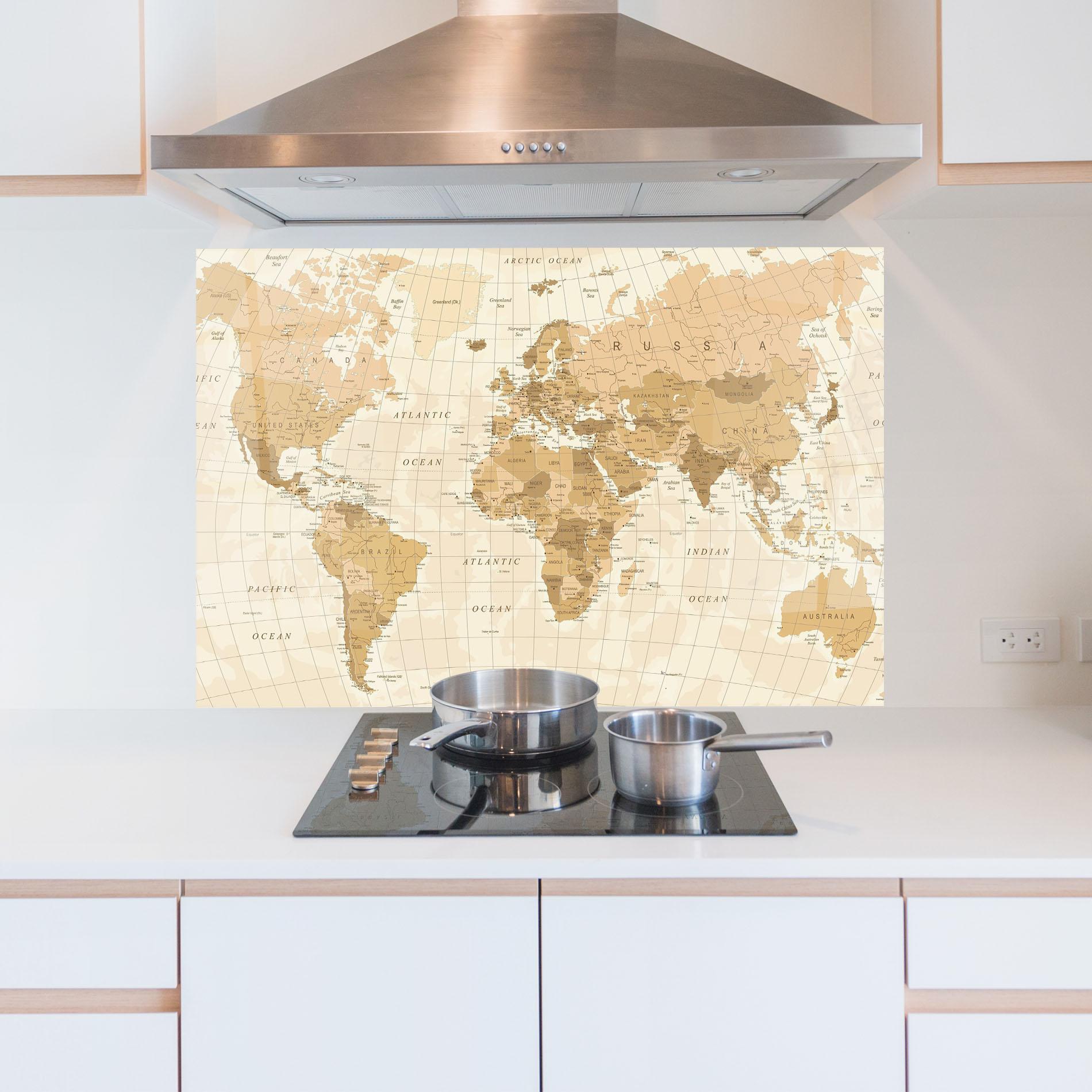 Стъклен панел за кухня Cream Color Map mockup 5