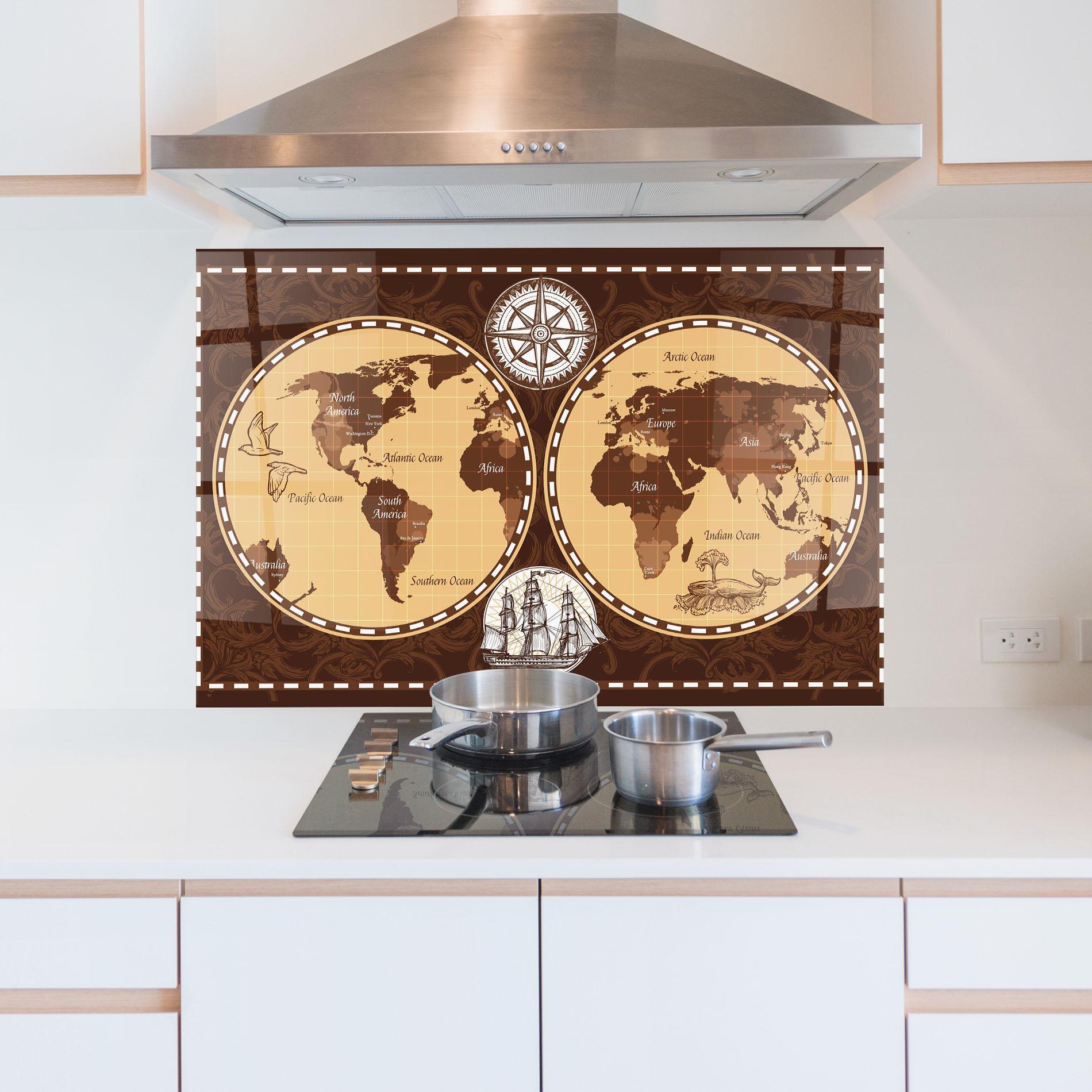 Стъклен панел за кухня Old Brown Map mockup 5