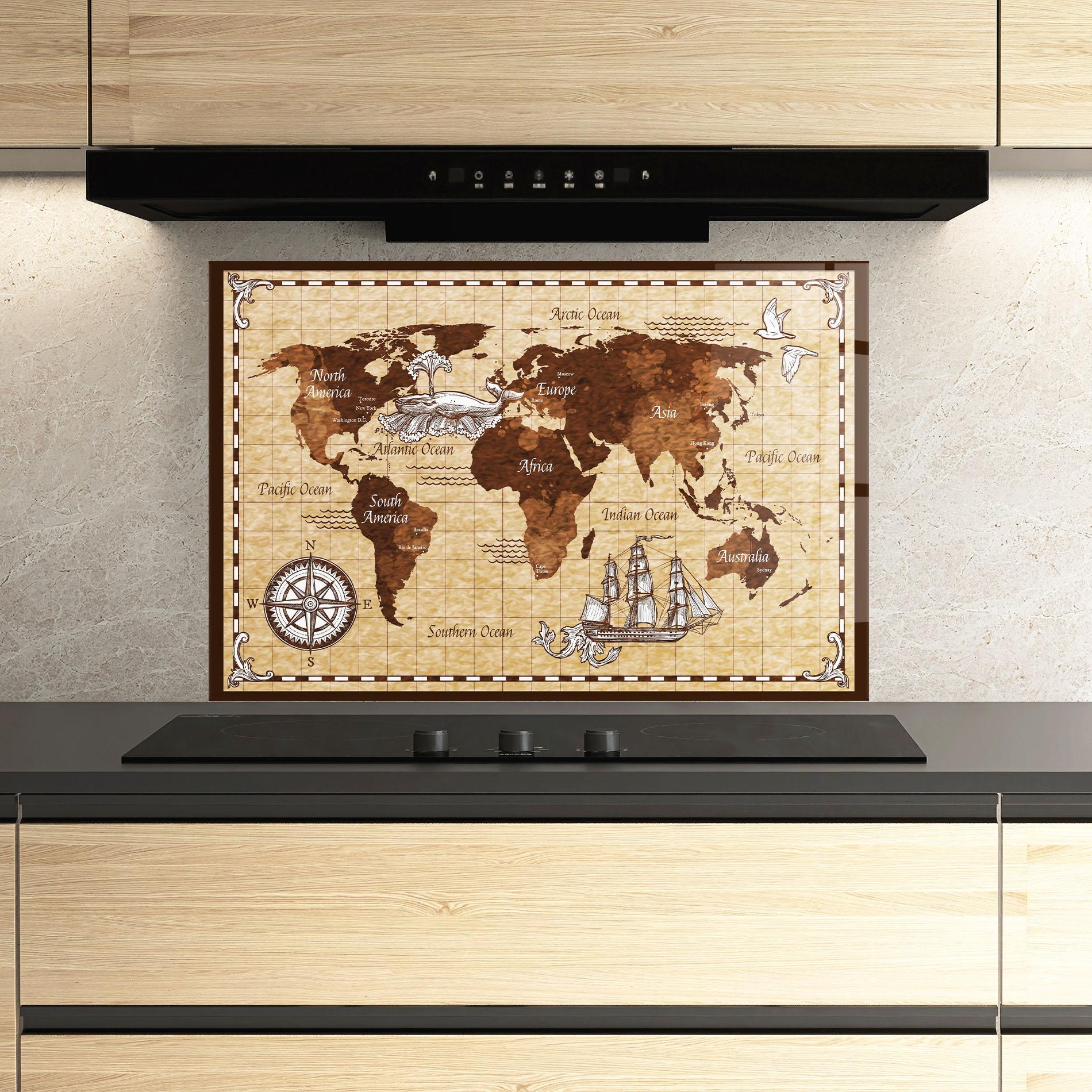 Стъклен панел за кухня Brown Old Map mockup 3