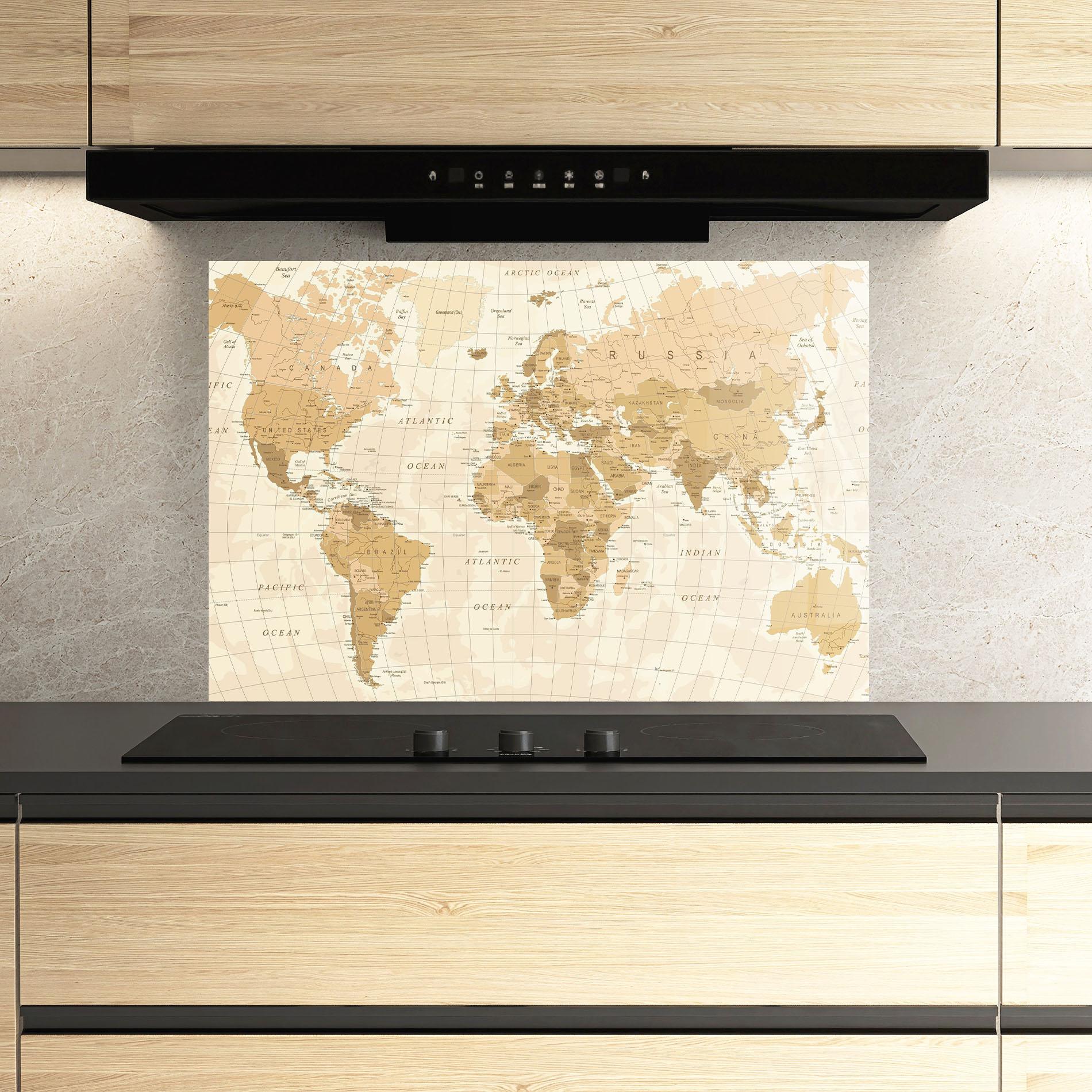 Стъклен панел за кухня Cream Color Map mockup 3