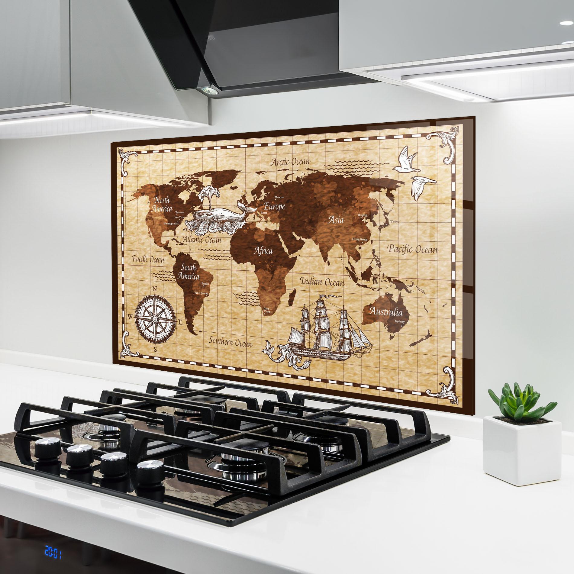 Стъклен панел за кухня Brown Old Map mockup 6