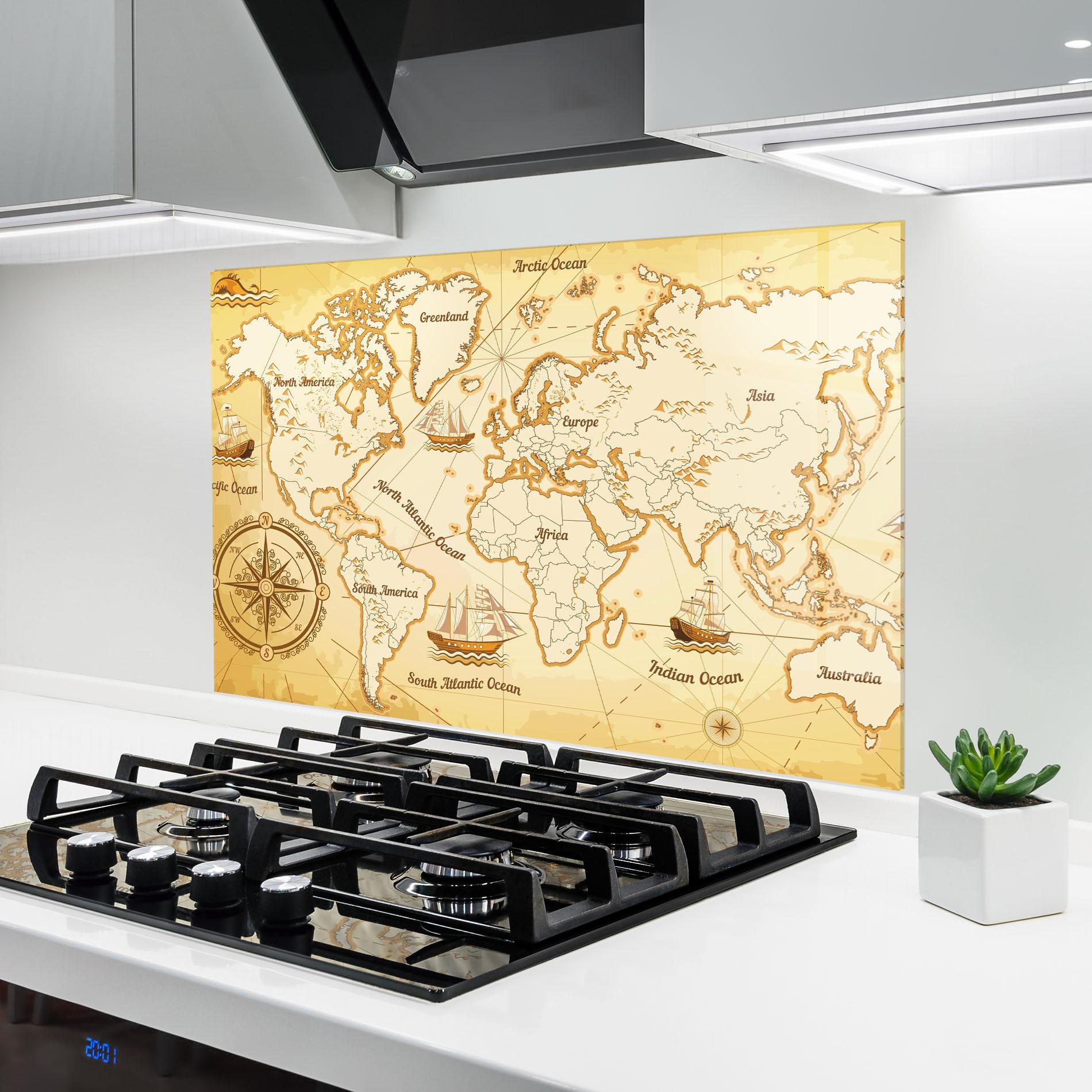 Стъклен панел за кухня Gold Old Map mockup 6