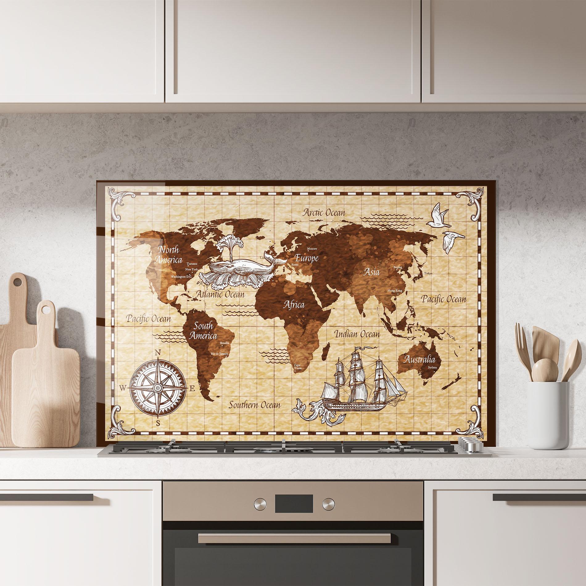 Стъклен панел за кухня Brown Old Map mockup 7