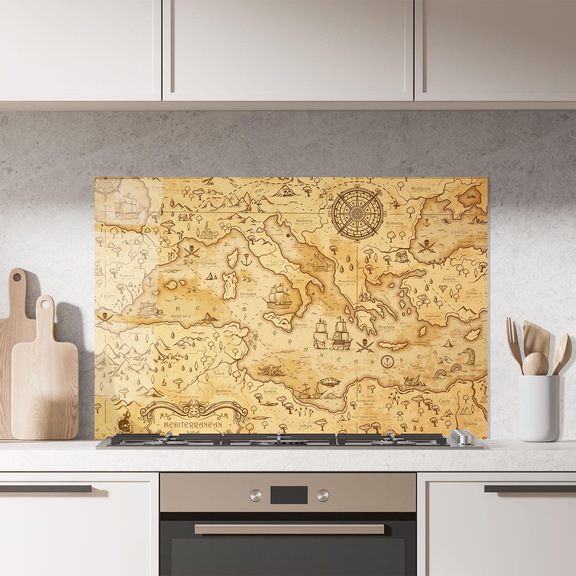 Стъклен панел за кухня Cream Brown Map mockup 7