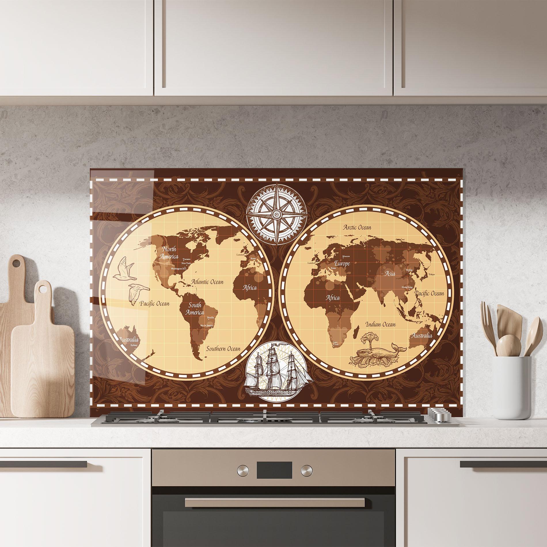 Стъклен панел за кухня Old Brown Map mockup 7