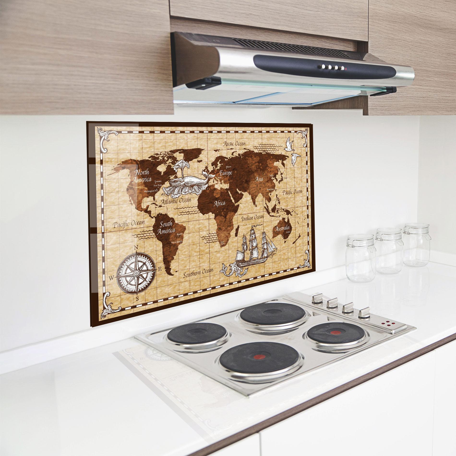 Стъклен панел за кухня Brown Old Map mockup 8