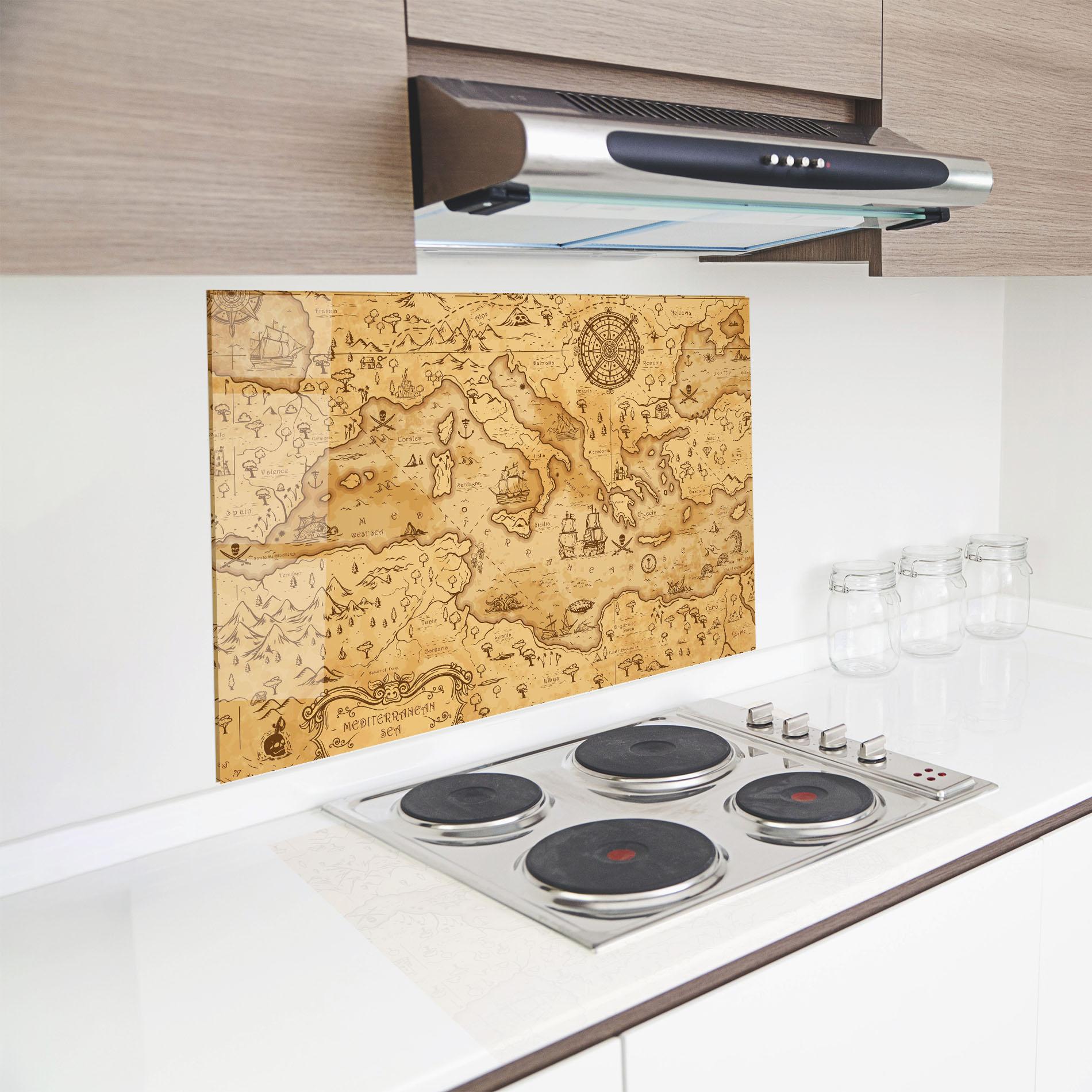 Стъклен панел за кухня Cream Brown Map mockup 8