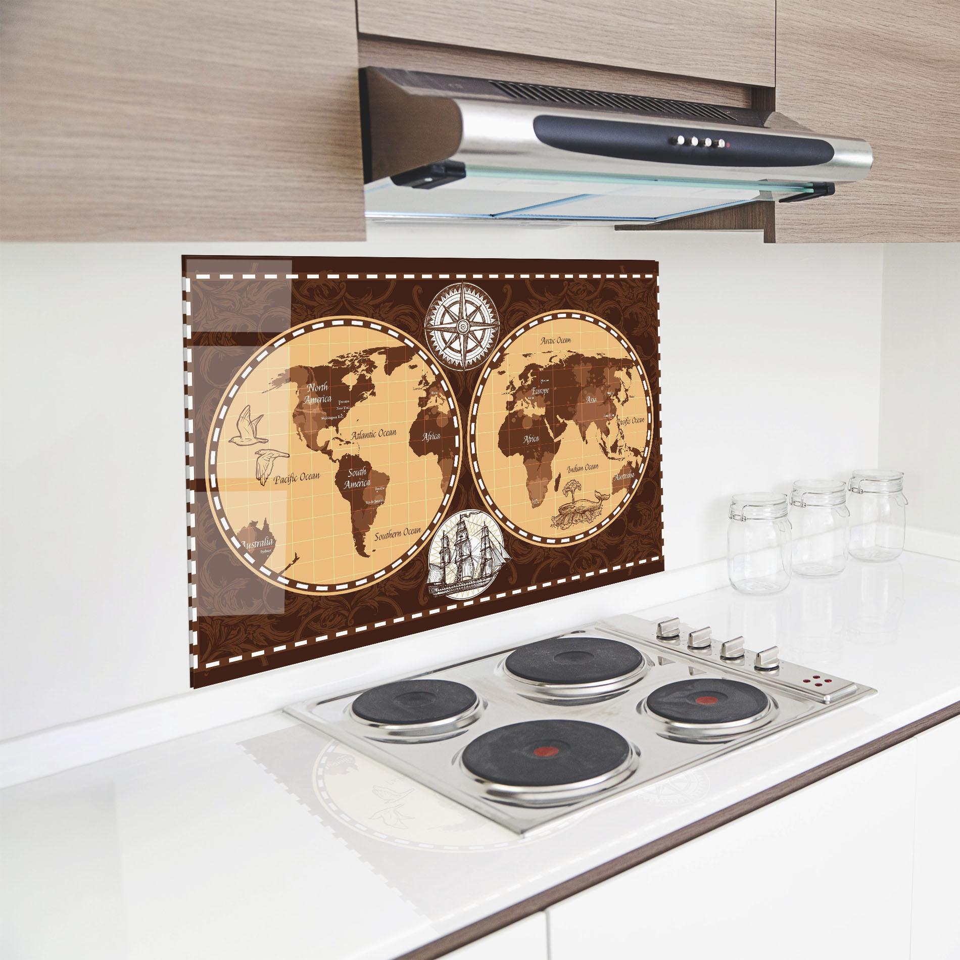 Стъклен панел за кухня Old Brown Map mockup 8