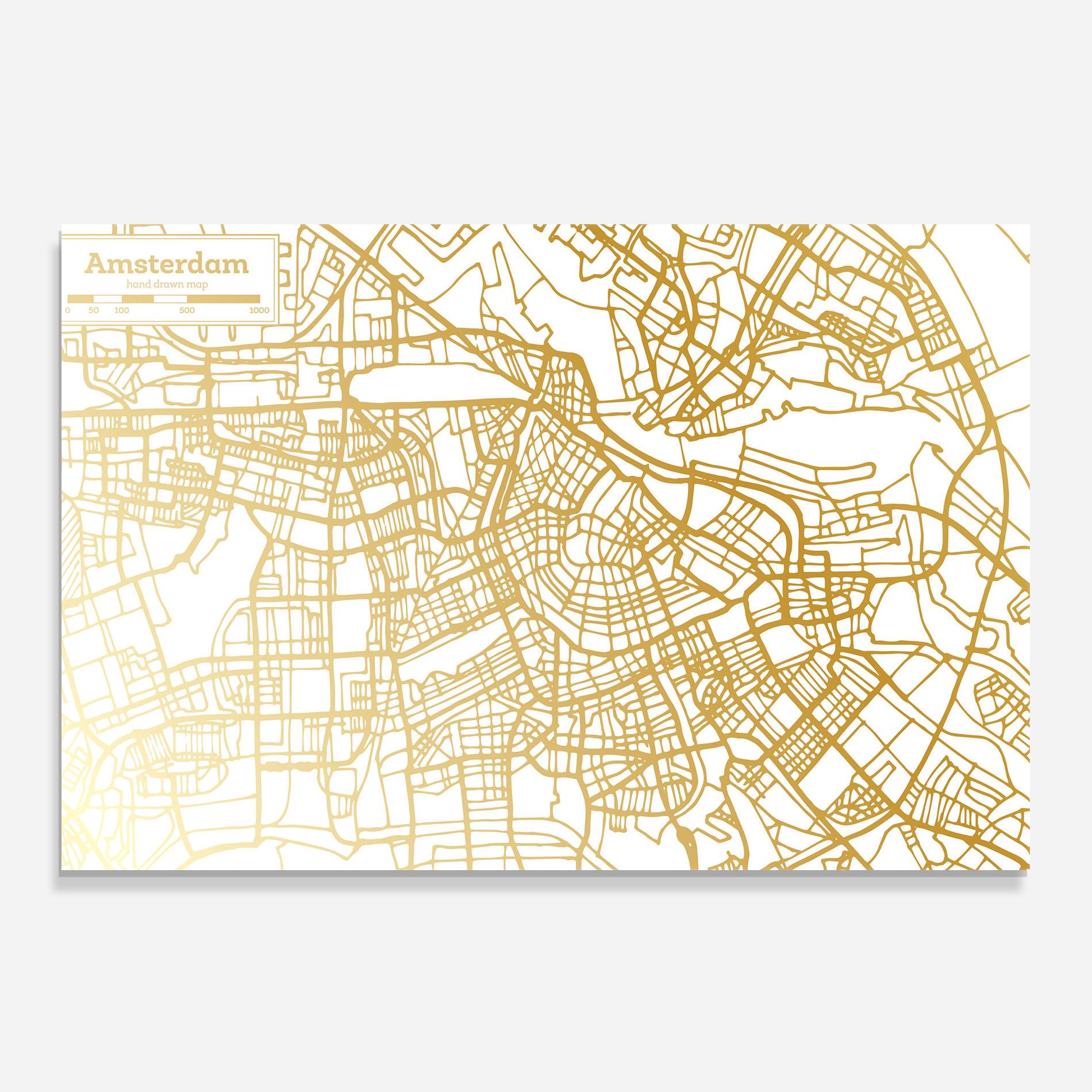 Стъклен панел за кухня Amsterdam Gold Map mockup 0