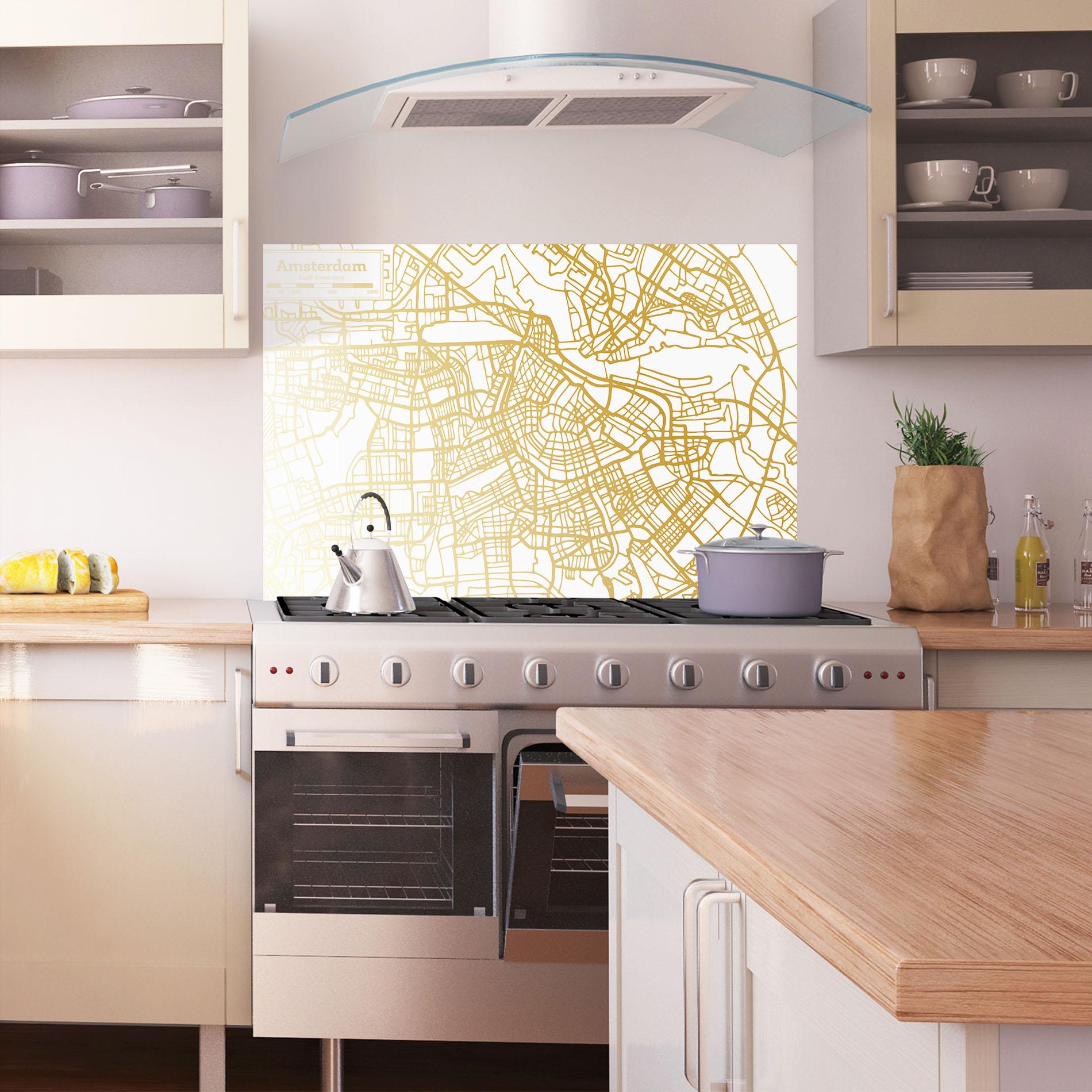 Стъклен панел за кухня Amsterdam Gold Map mockup 1