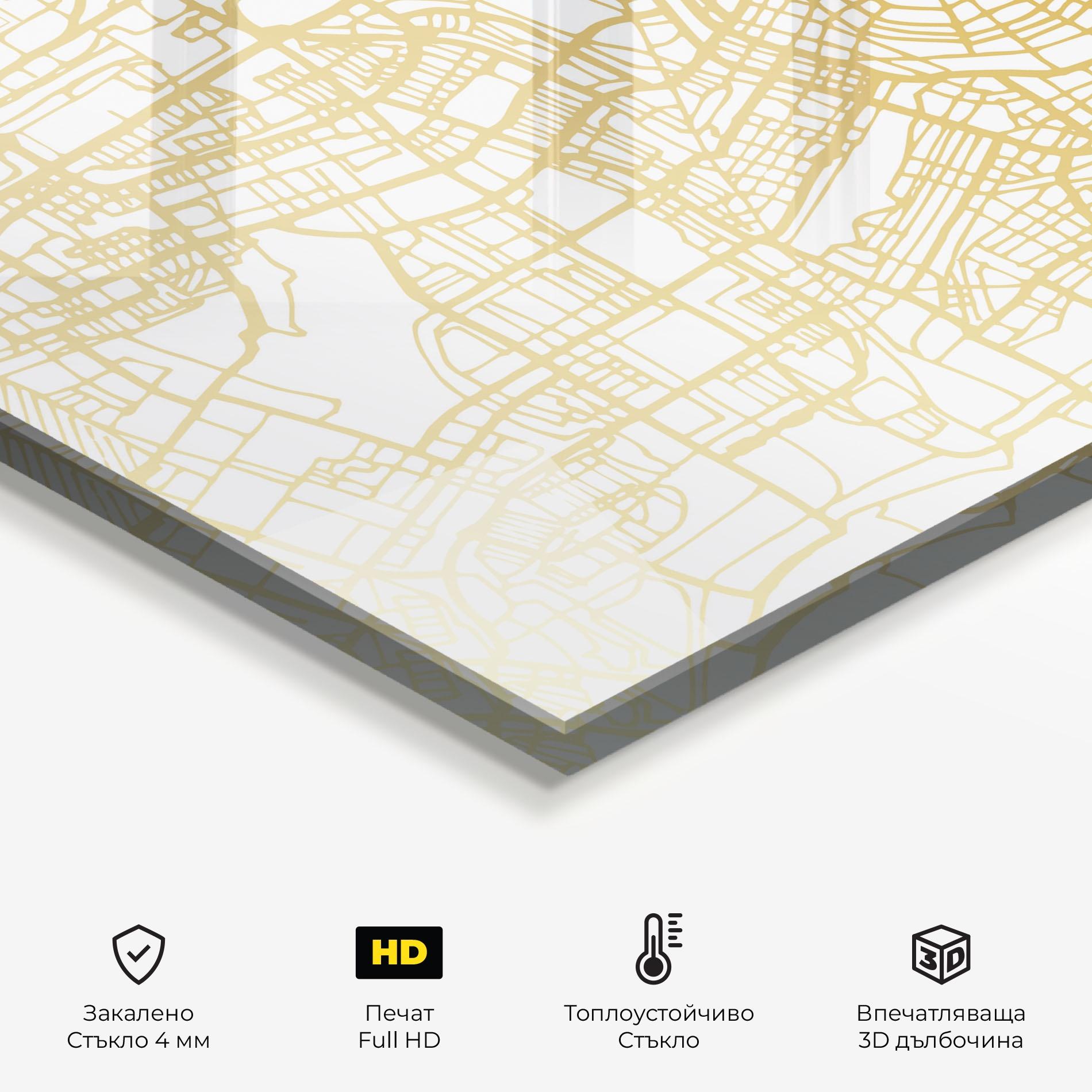 Стъклен панел за кухня Amsterdam Gold Map mockup 2