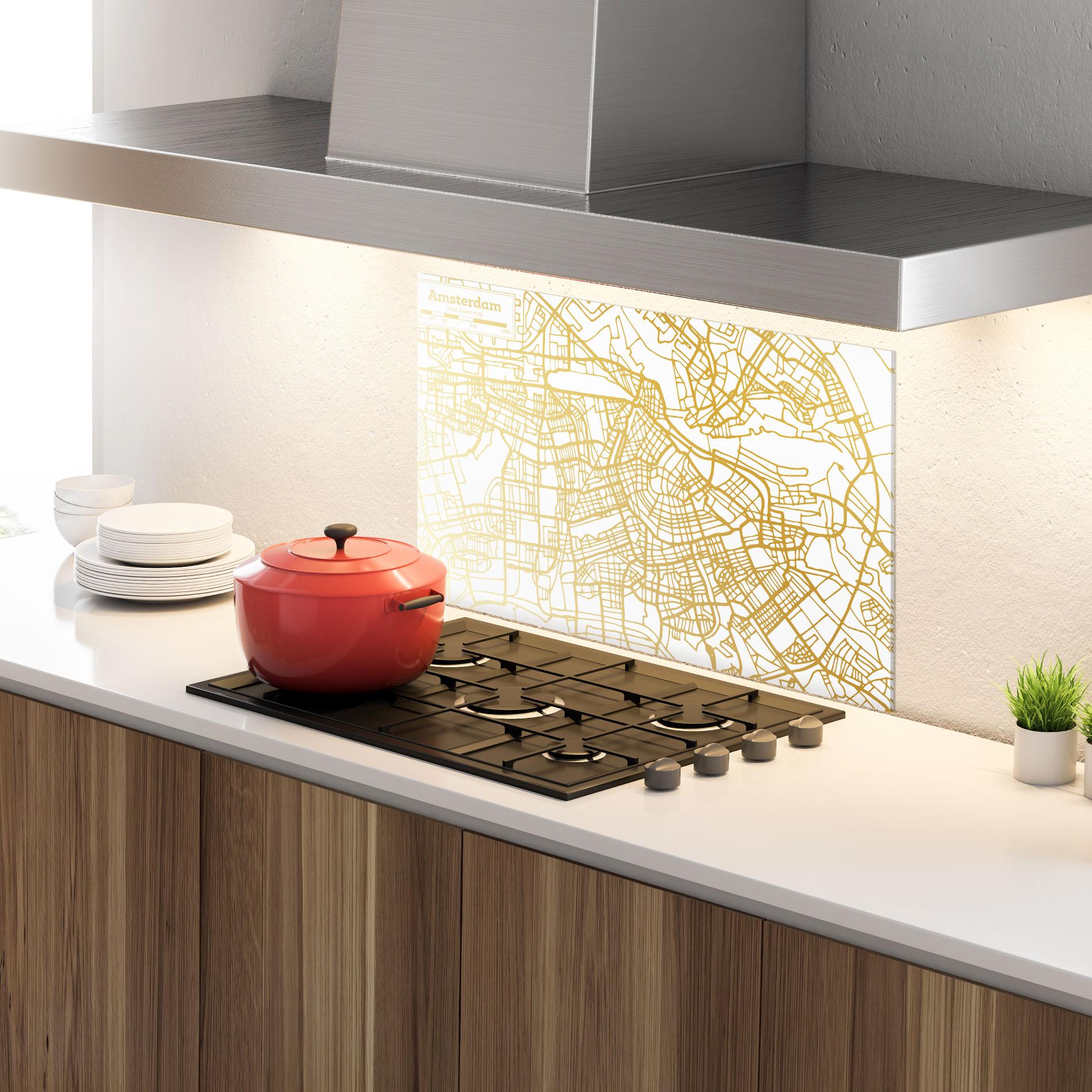 Стъклен панел за кухня Amsterdam Gold Map mockup 4