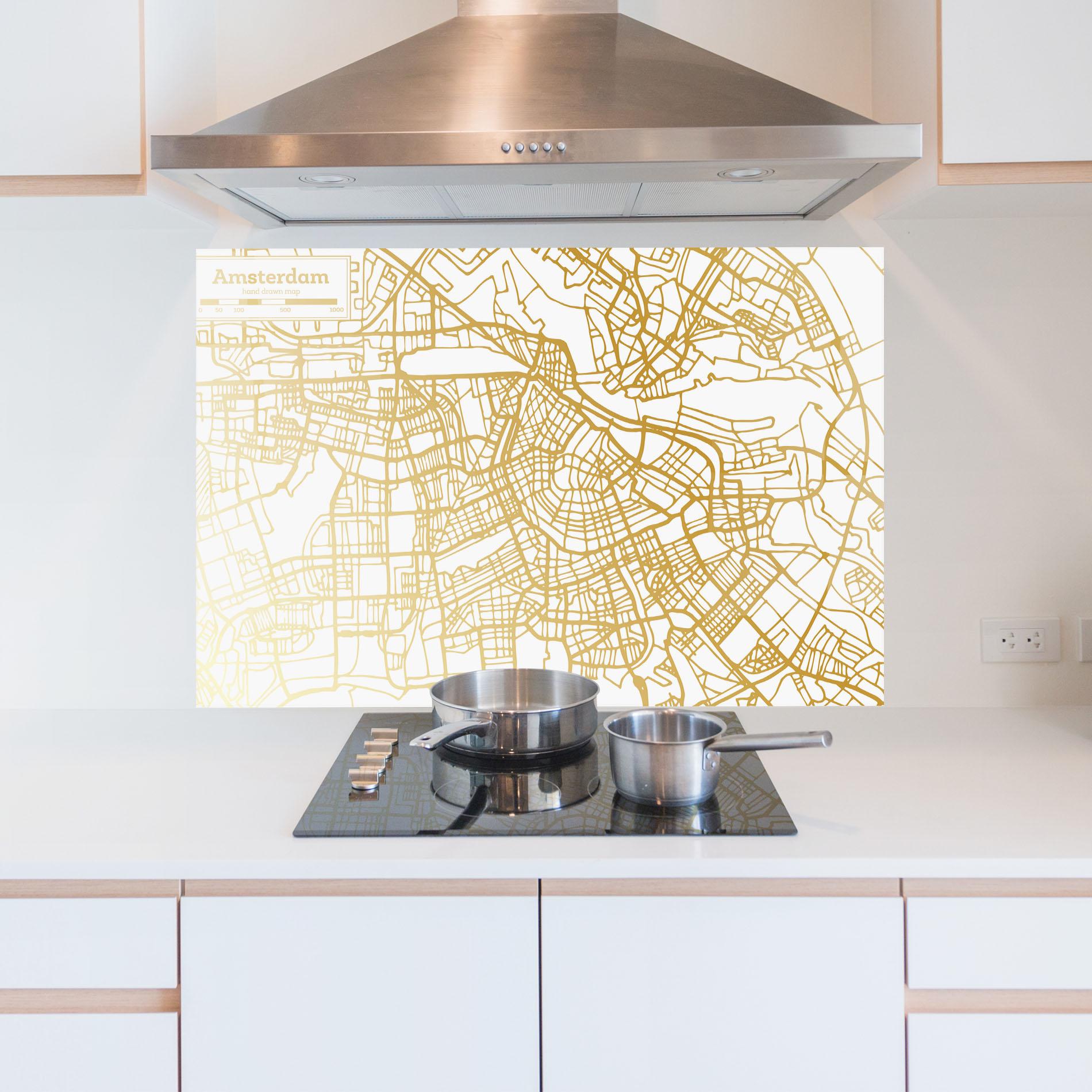 Стъклен панел за кухня Amsterdam Gold Map mockup 5