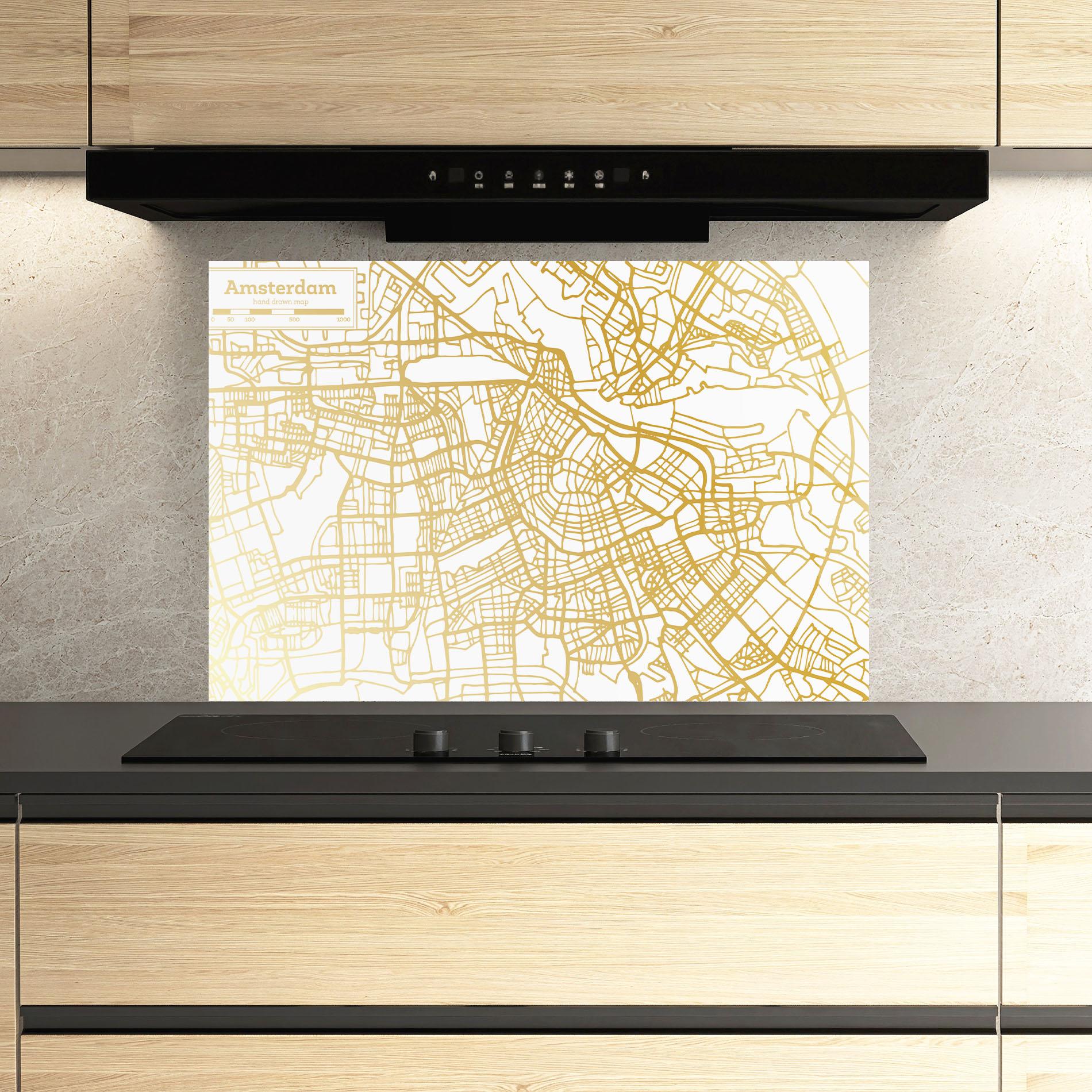 Стъклен панел за кухня Amsterdam Gold Map mockup 3