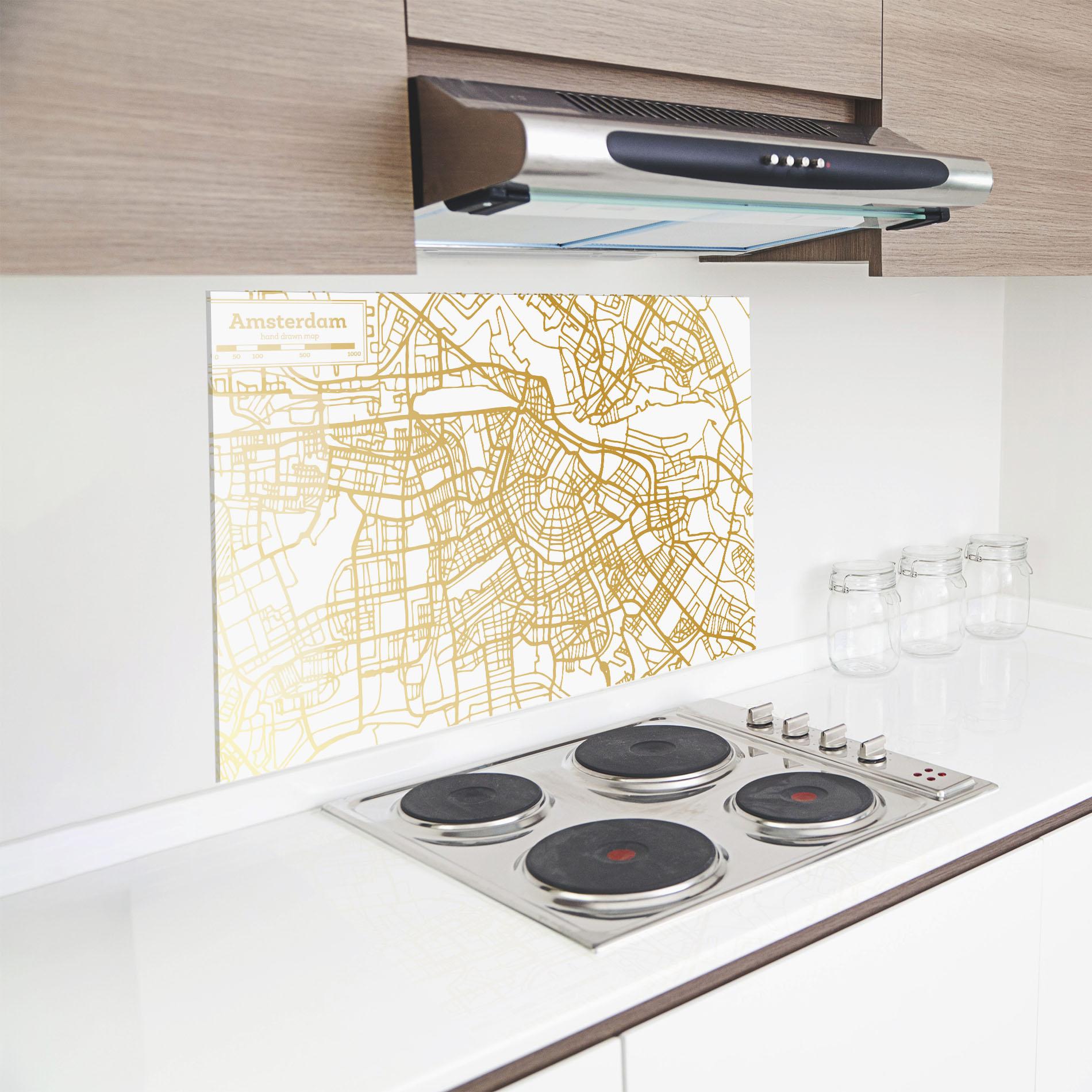 Стъклен панел за кухня Amsterdam Gold Map mockup 8