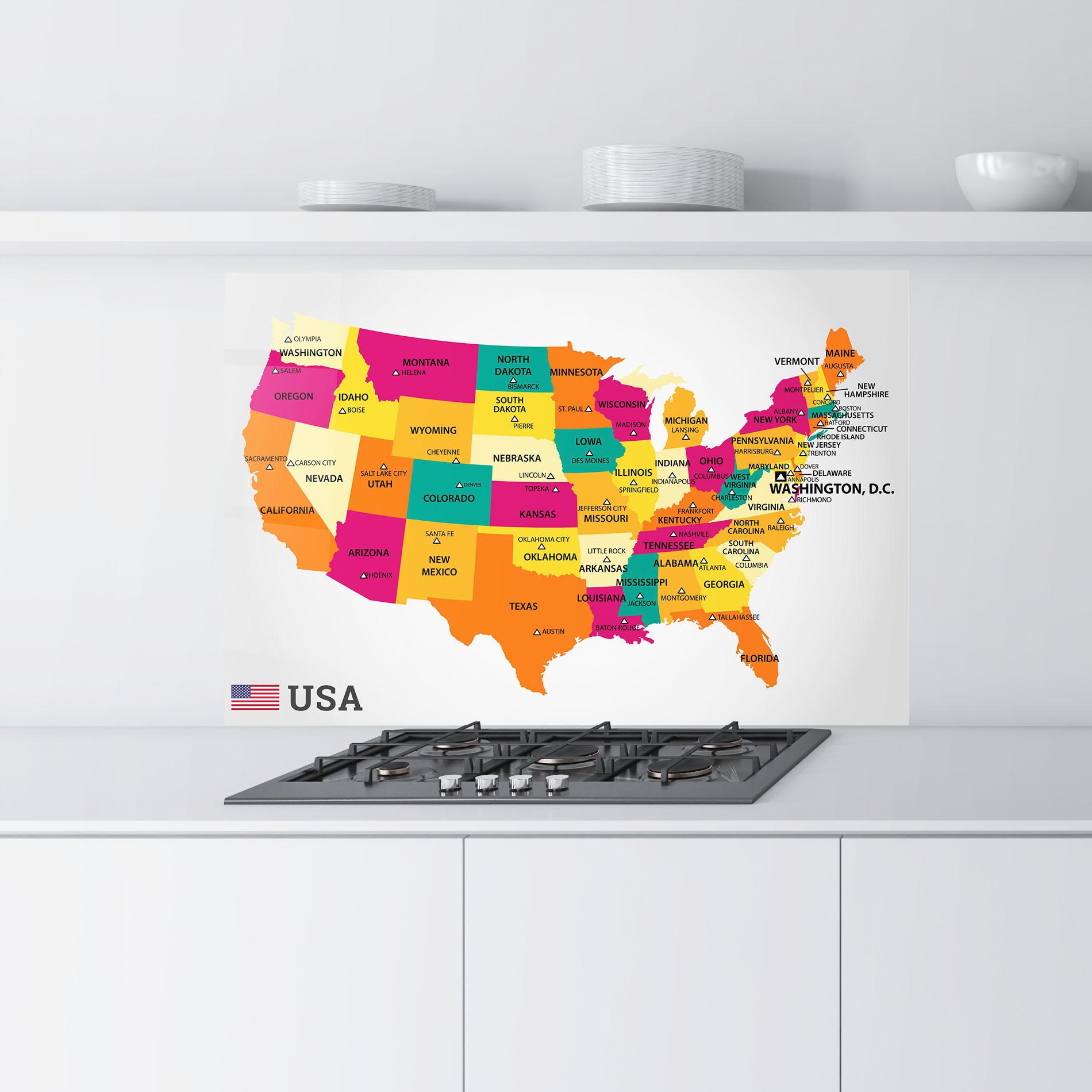 Стъклен панел за кухня Usa Map mockup 9
