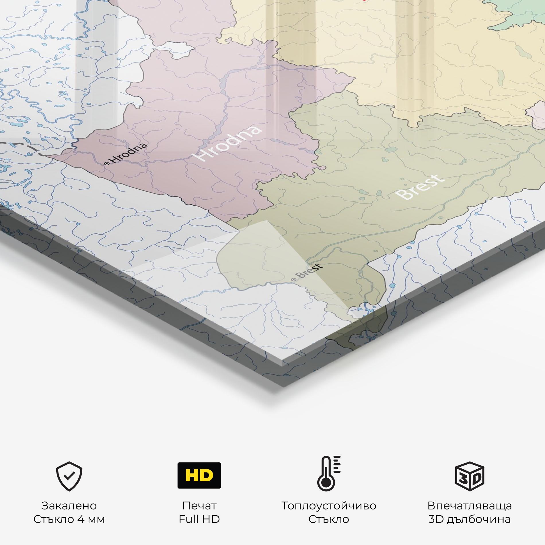 Стъклен панел за кухня Belarus Map mockup 2