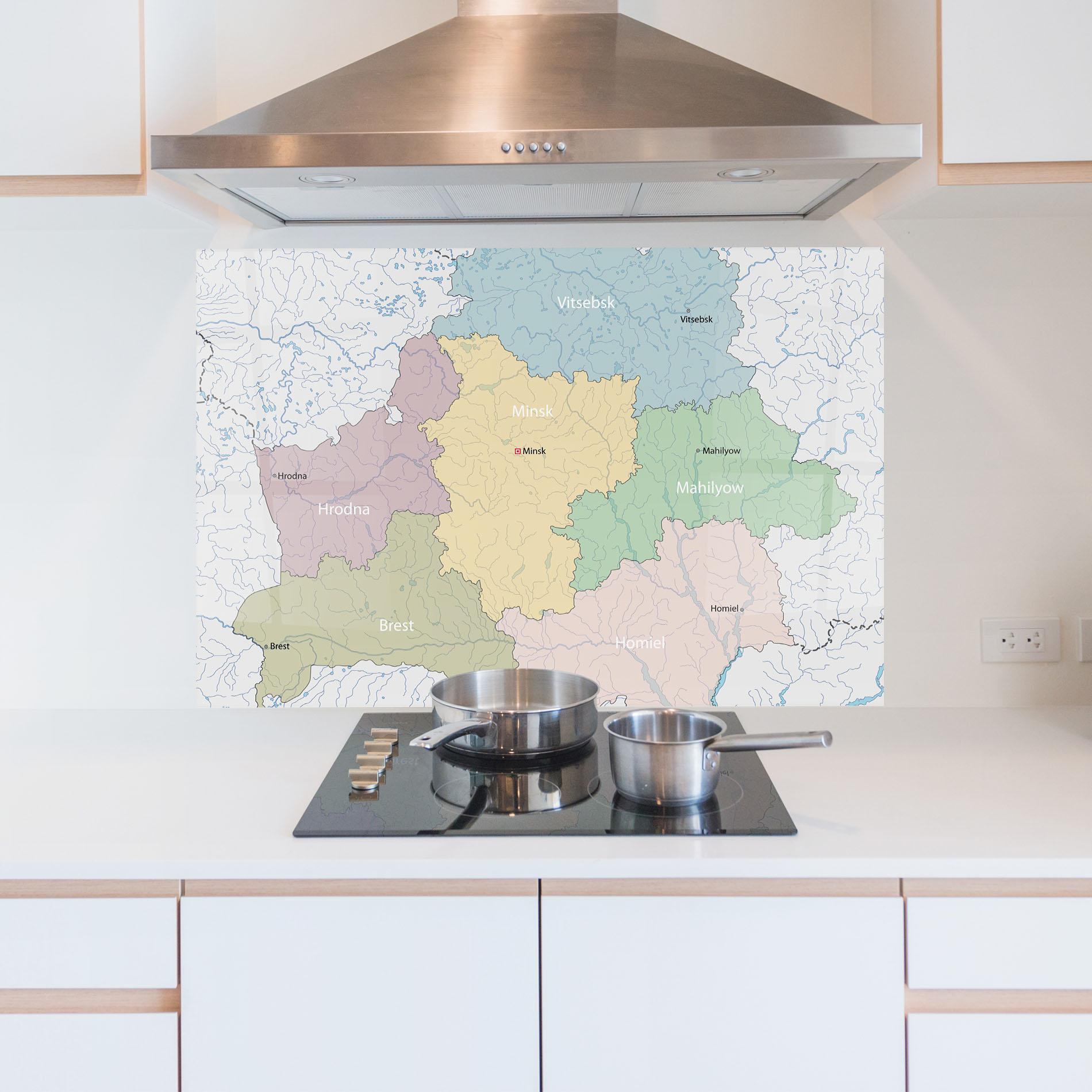 Стъклен панел за кухня Belarus Map mockup 5