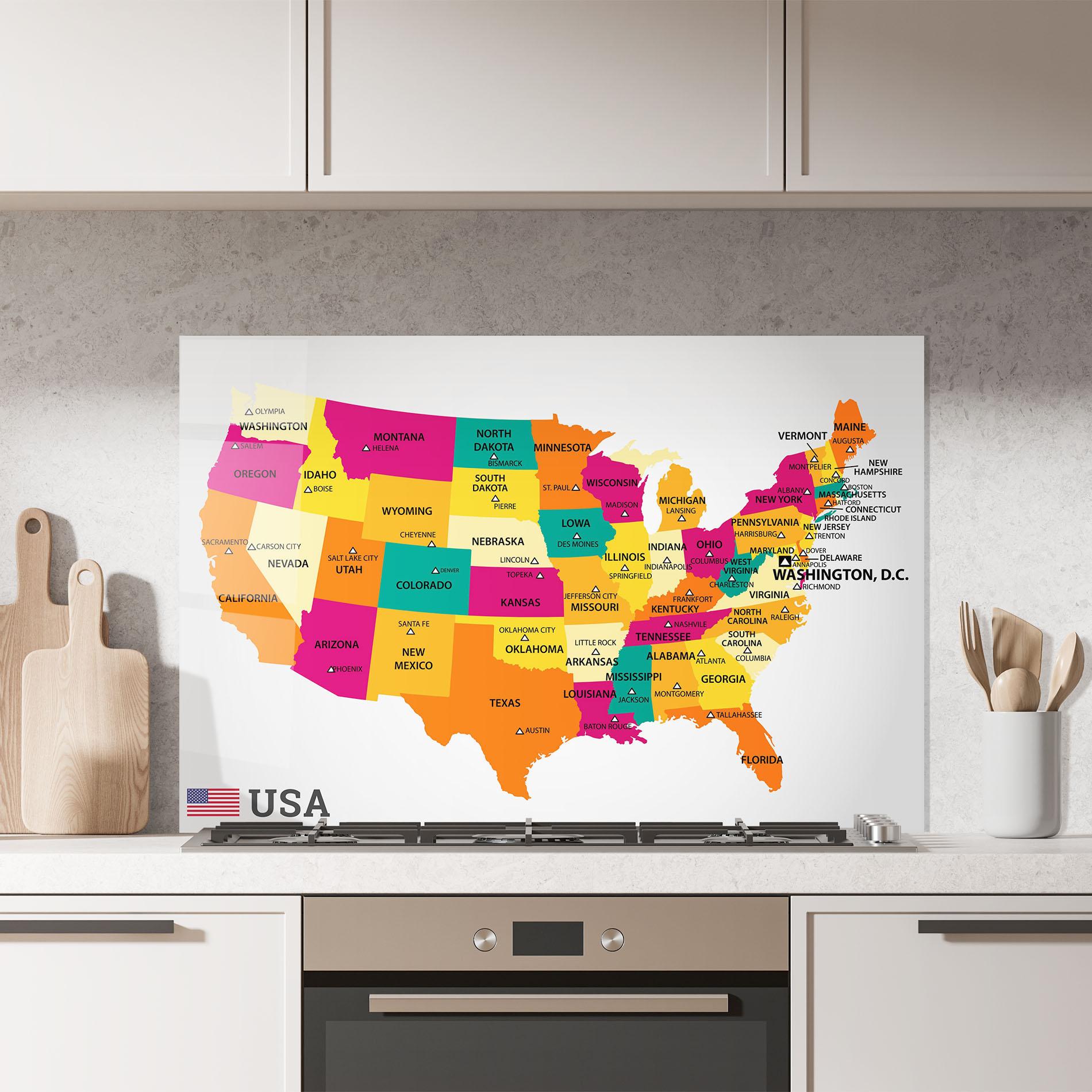 Стъклен панел за кухня Usa Map mockup 7