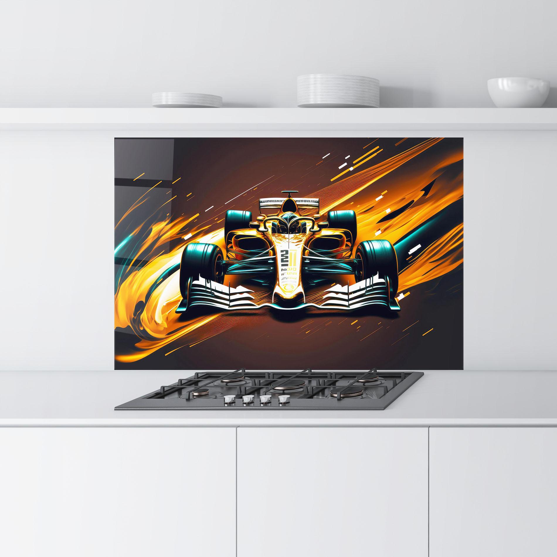 Стъклен панел за кухня Orange Racing Car mockup 9