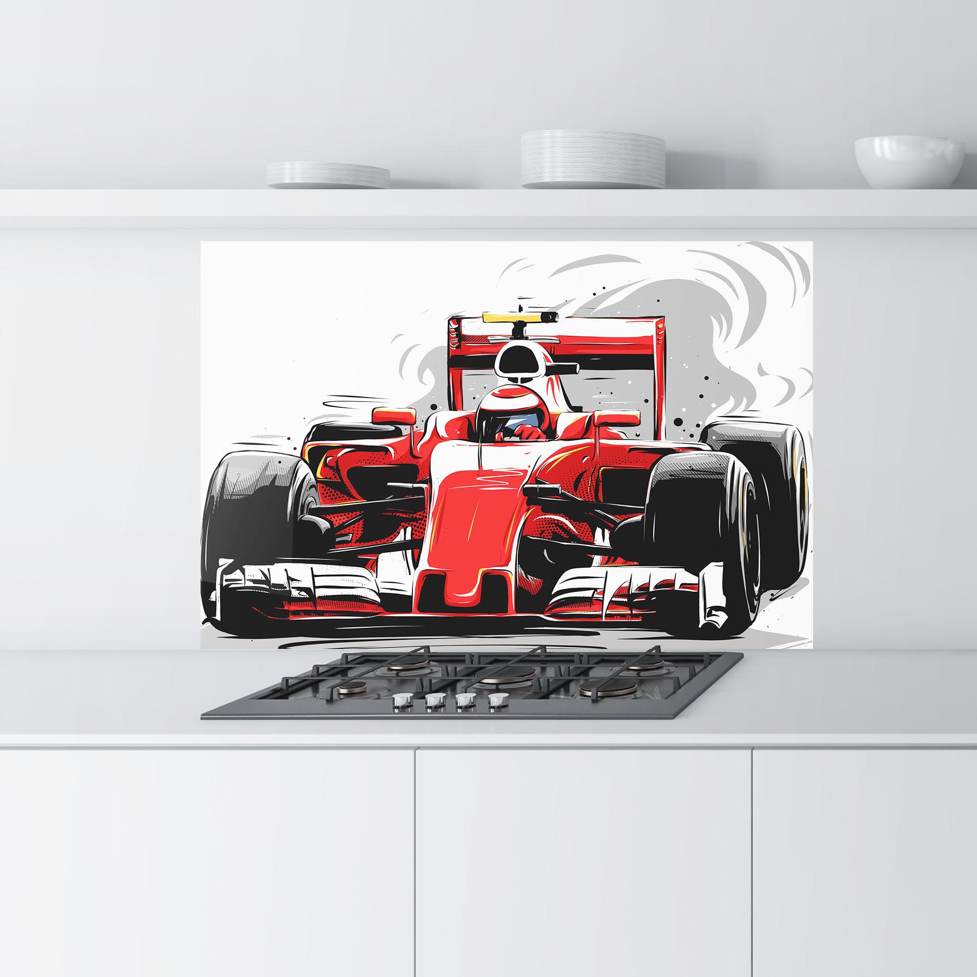 Стъклен панел за кухня Red F1 Car Art mockup 9