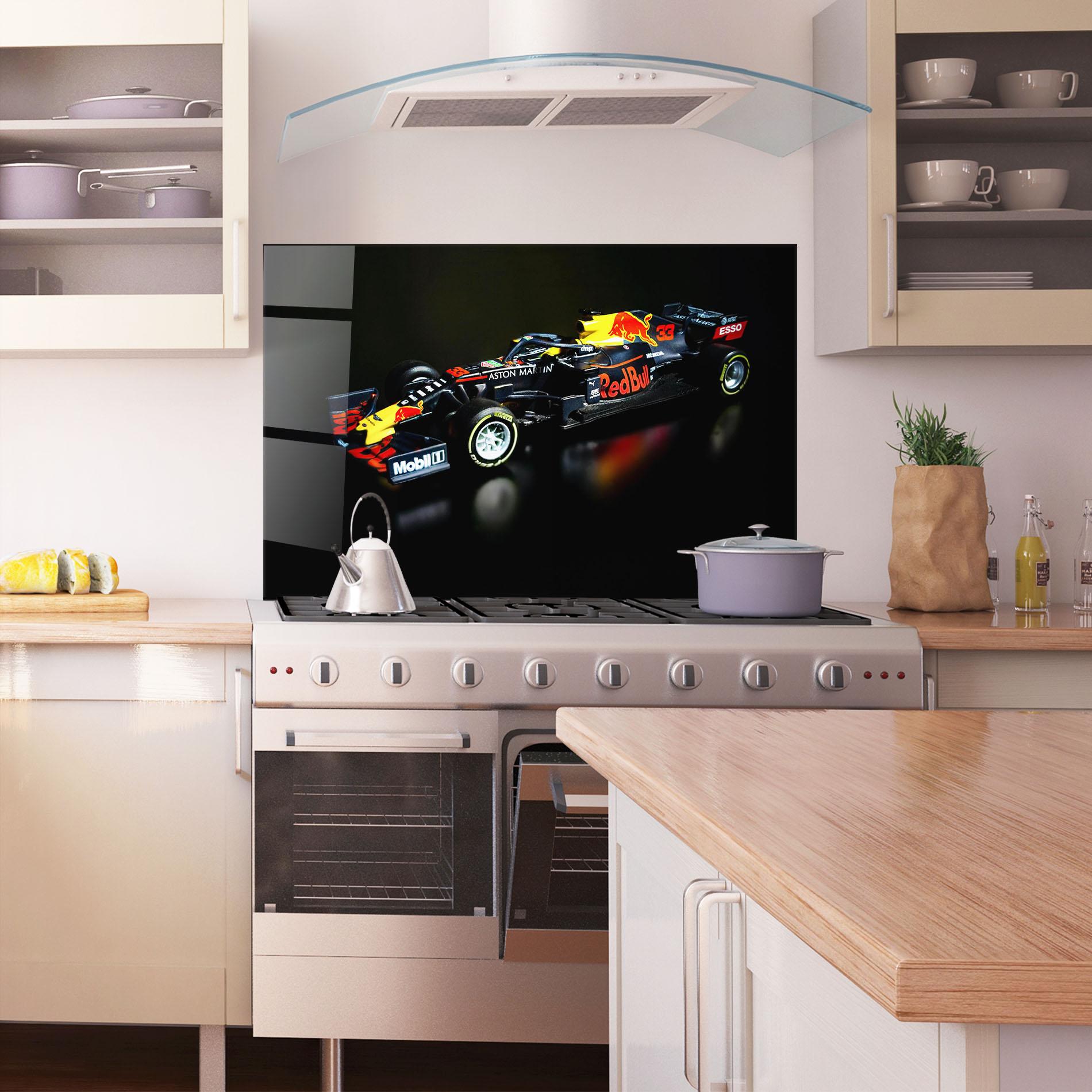 Стъклен панел за кухня Black Yellow F1 mockup 1