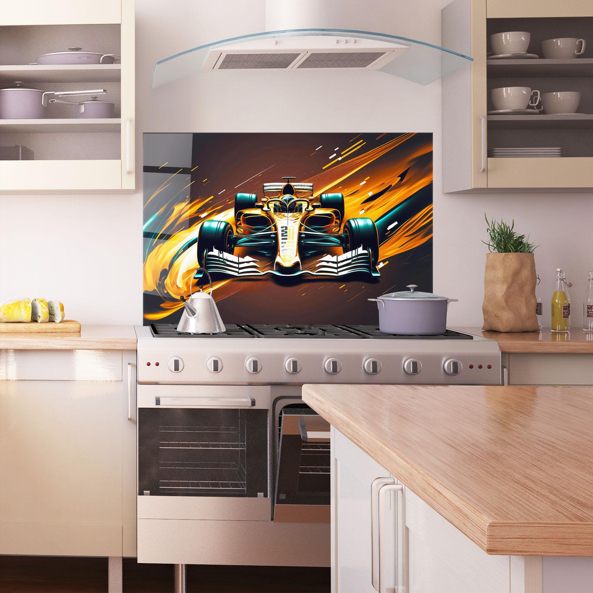 Стъклен панел за кухня Orange Racing Car mockup 1