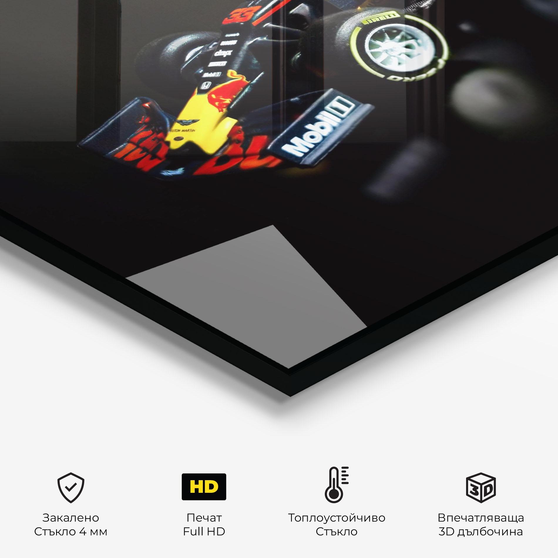 Стъклен панел за кухня Black Yellow F1 mockup 2