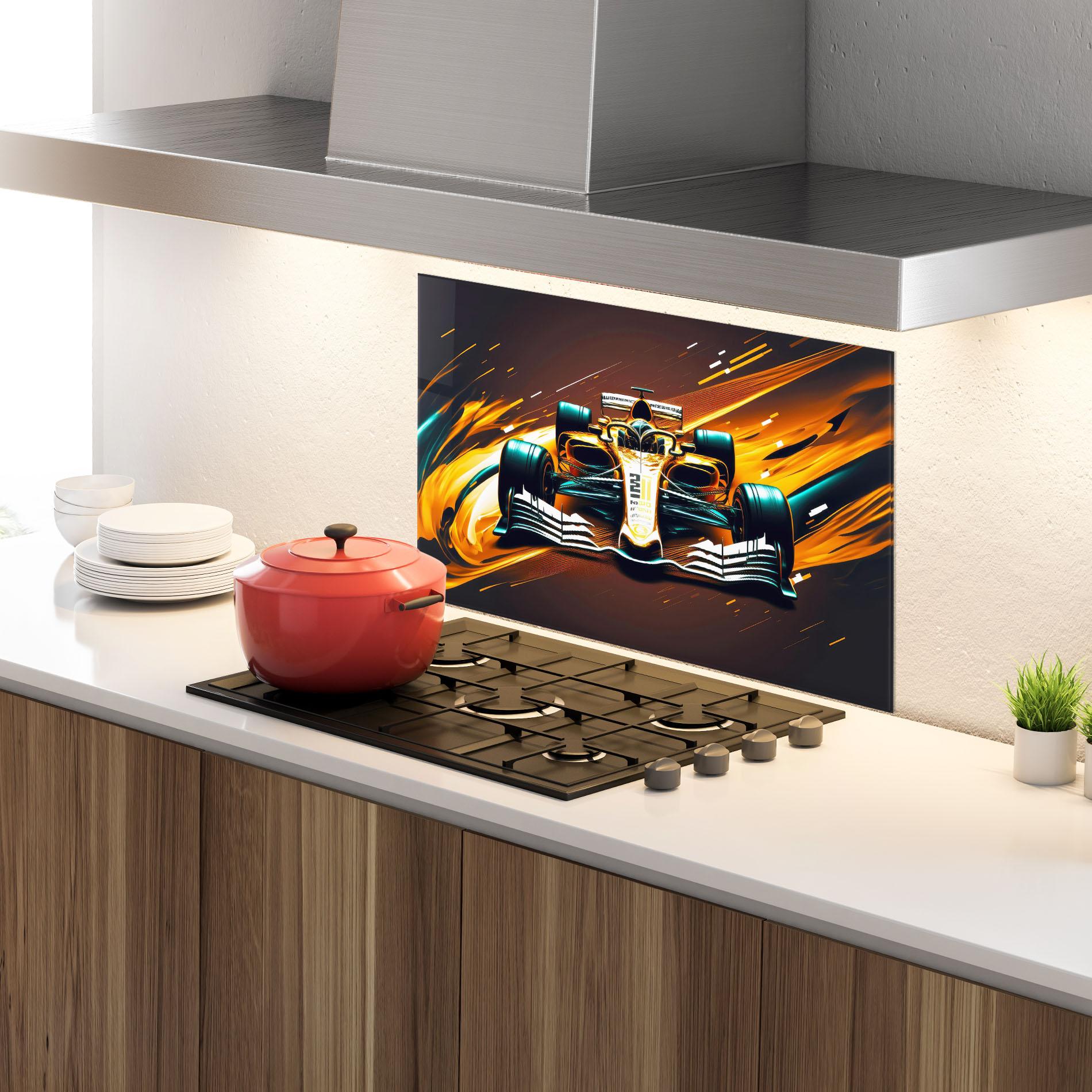 Стъклен панел за кухня Orange Racing Car mockup 4