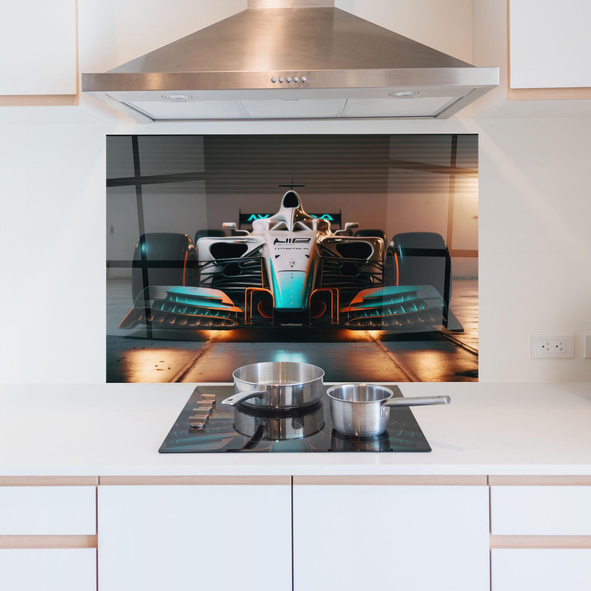 Стъклен панел за кухня Blue White F1 mockup 5