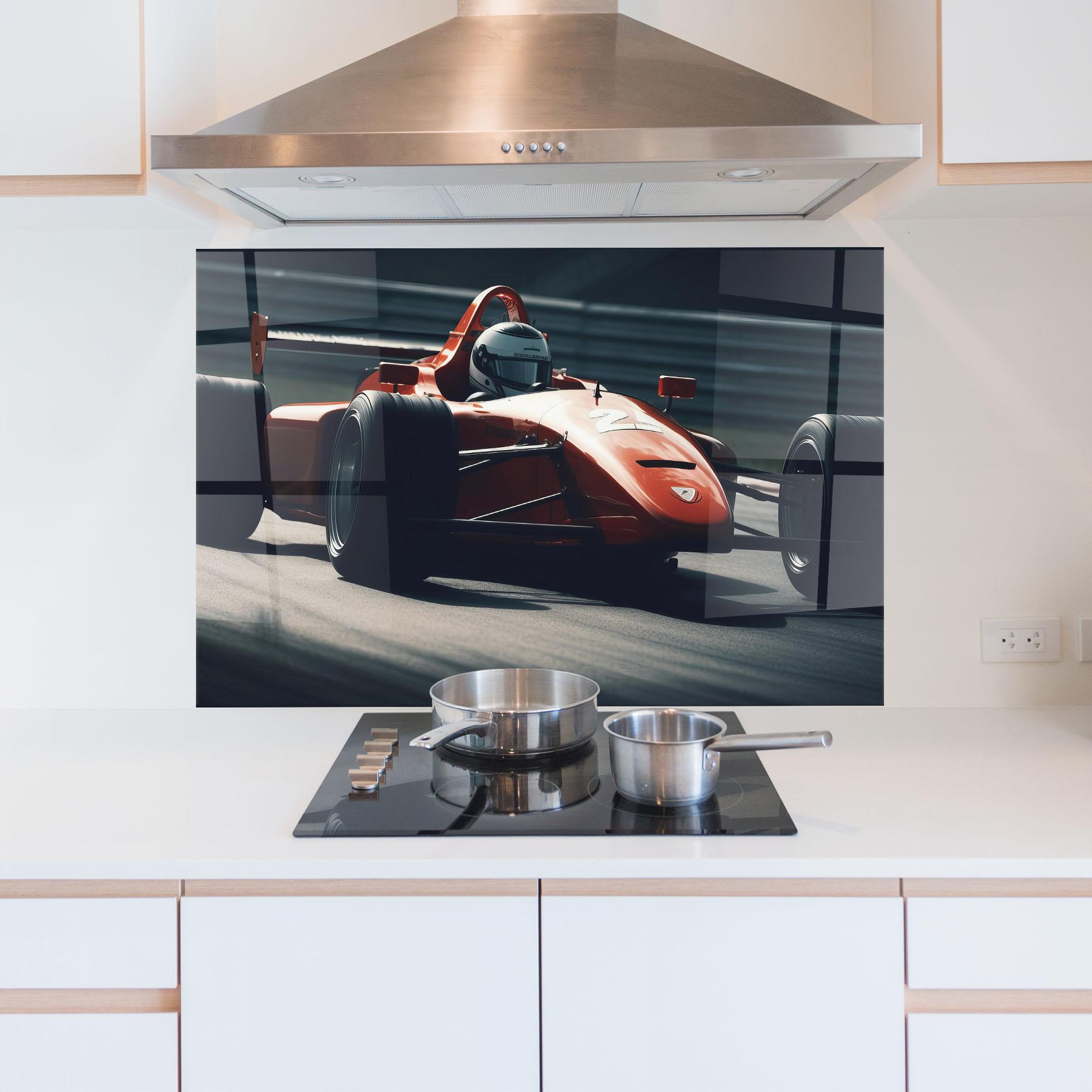 Стъклен панел за кухня Orange Car F1 mockup 5