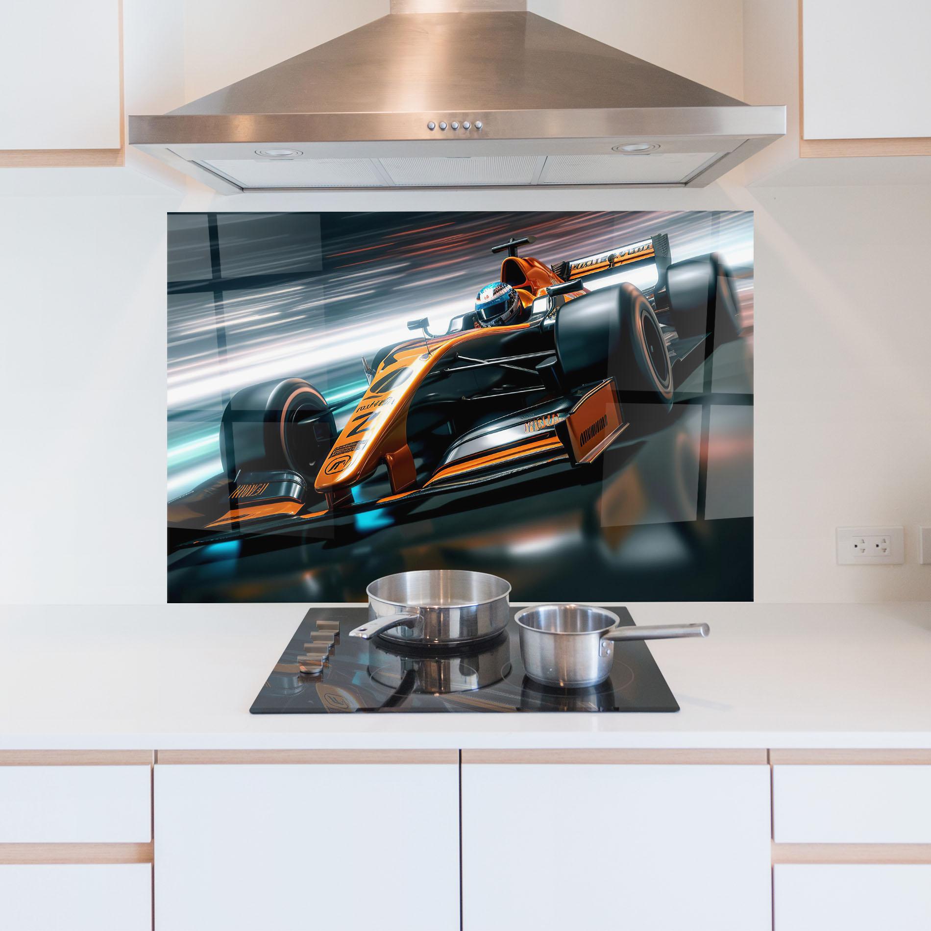 Стъклен панел за кухня Orange F1 Car mockup 5