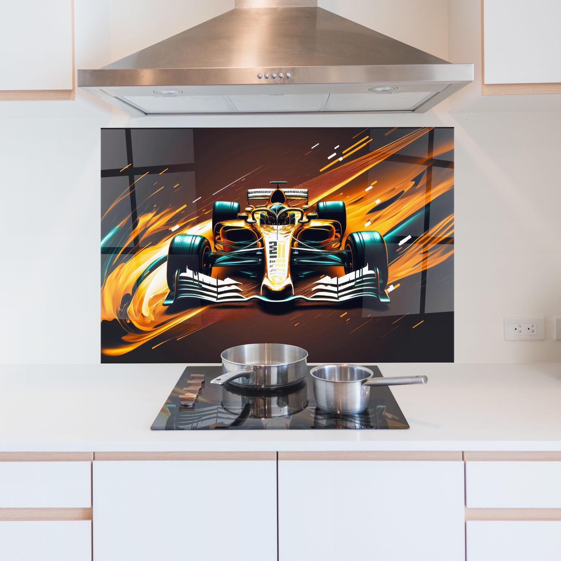 Стъклен панел за кухня Orange Racing Car mockup 5