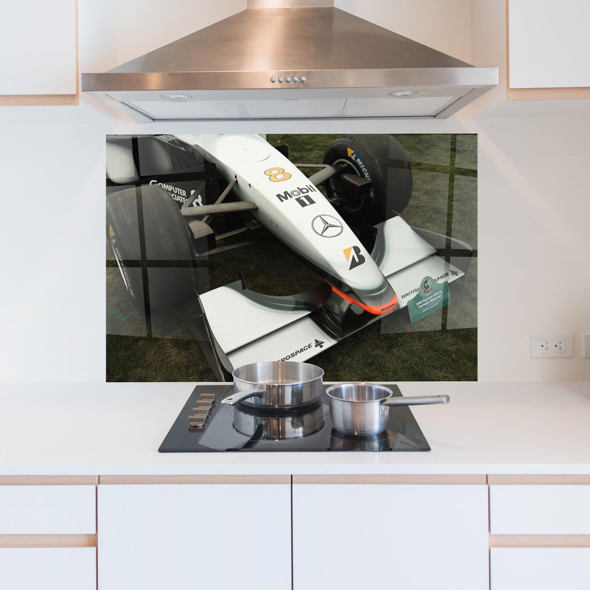 Стъклен панел за кухня White F1 Car mockup 5