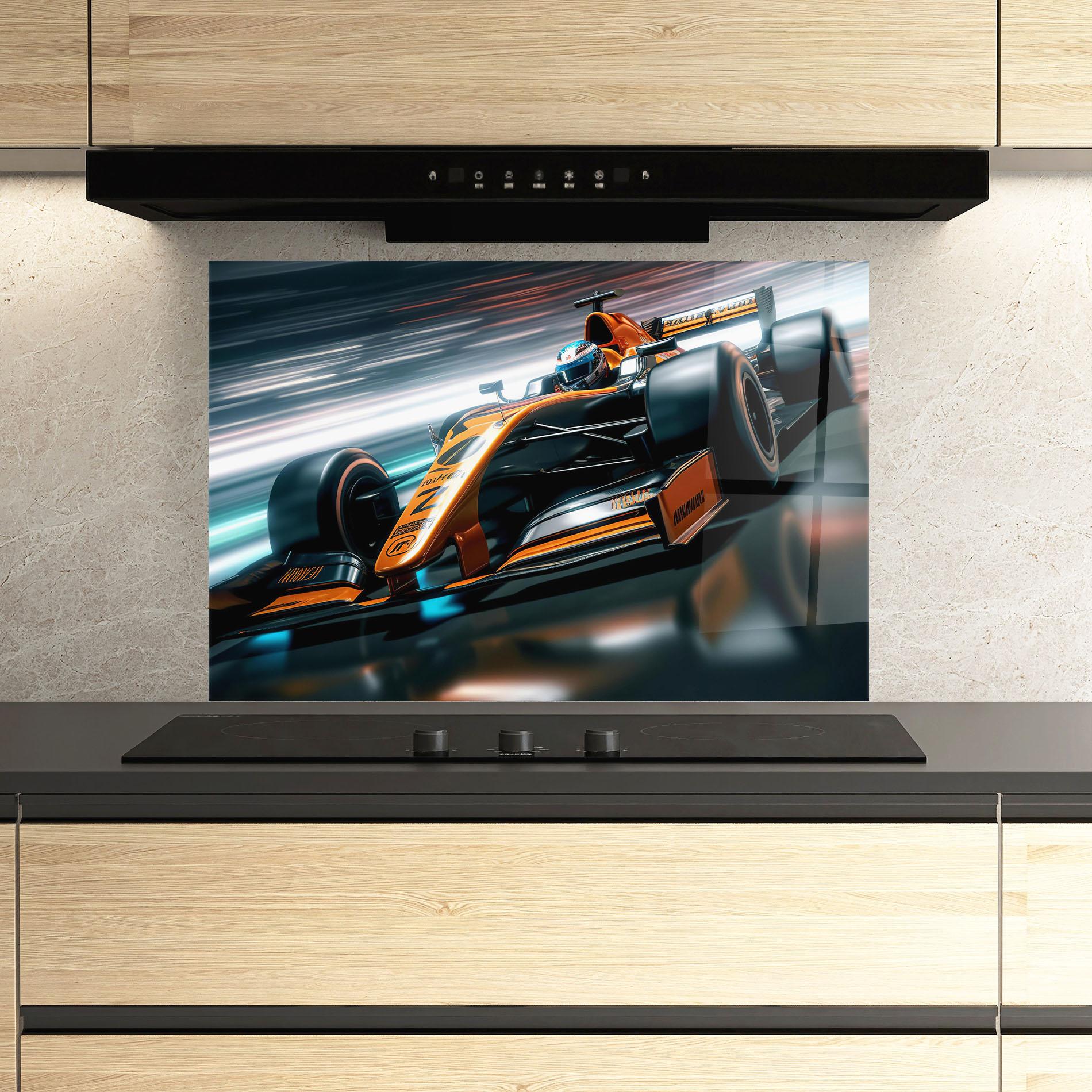 Стъклен панел за кухня Orange F1 Car mockup 3