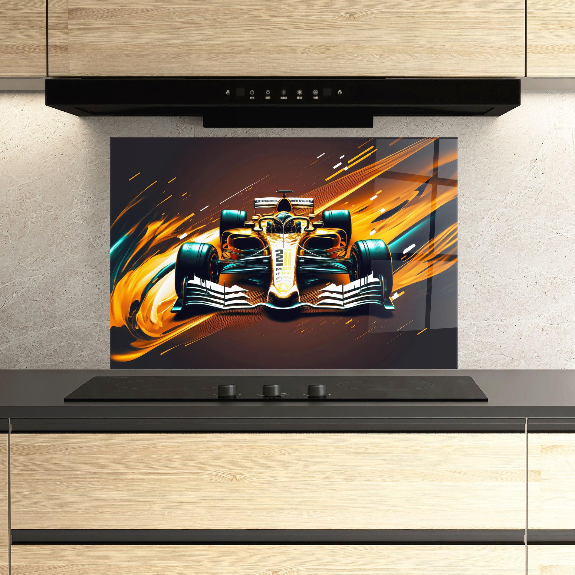 Стъклен панел за кухня Orange Racing Car mockup 3