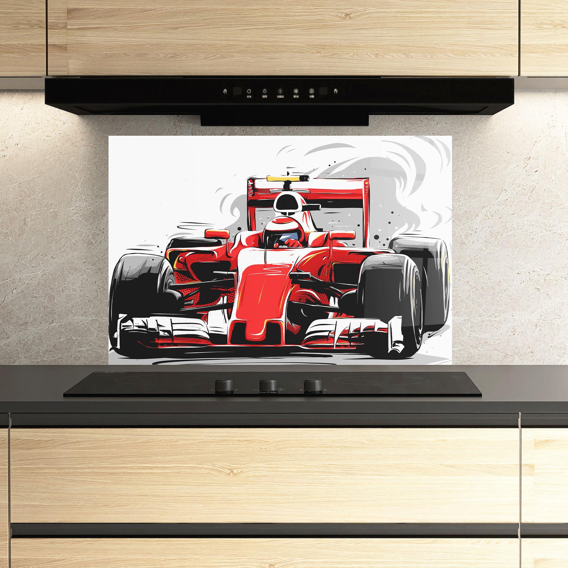 Стъклен панел за кухня Red F1 Car Art mockup 3