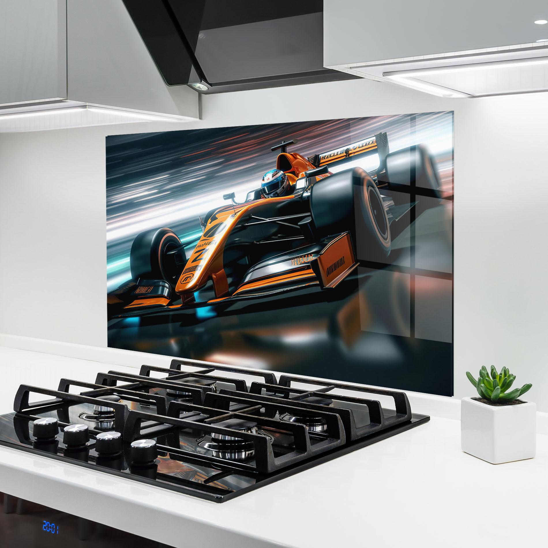 Стъклен панел за кухня Orange F1 Car mockup 6