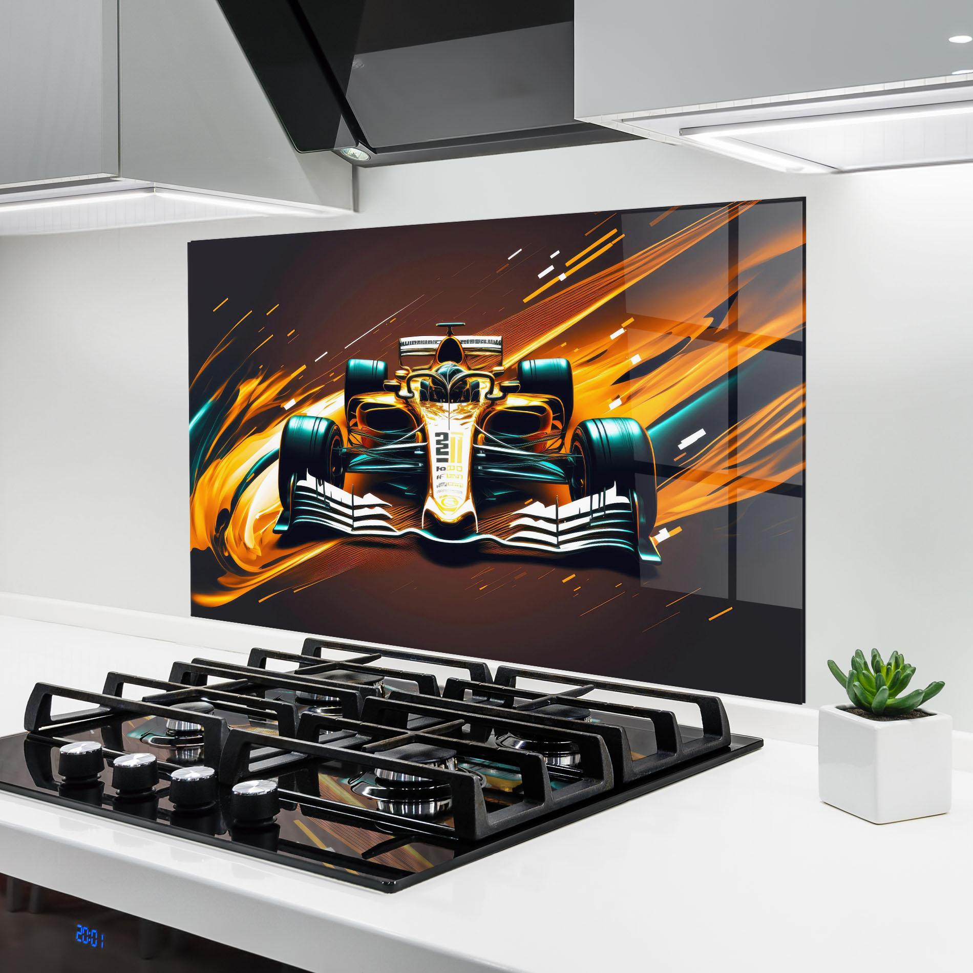 Стъклен панел за кухня Orange Racing Car mockup 6