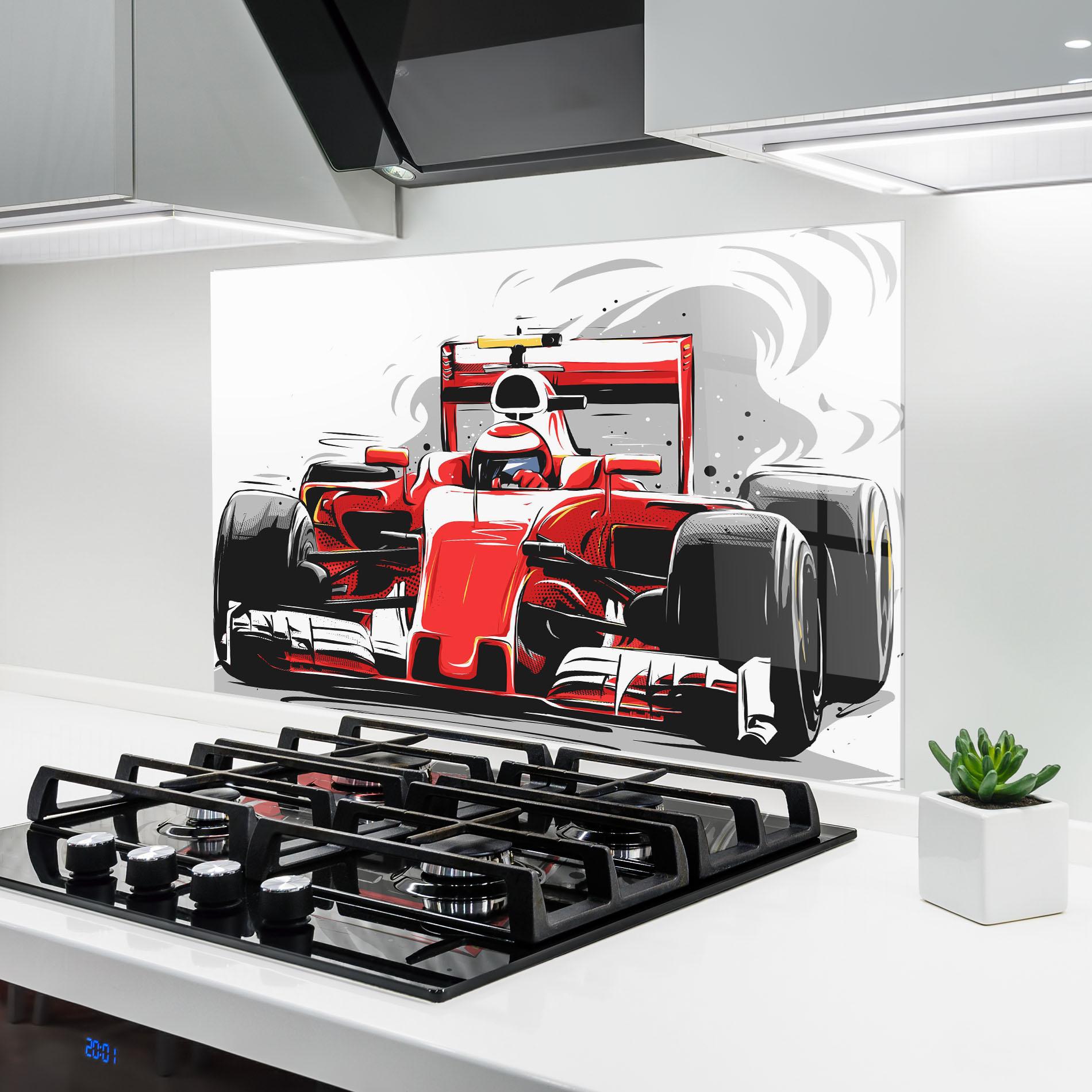 Стъклен панел за кухня Red F1 Car Art mockup 6
