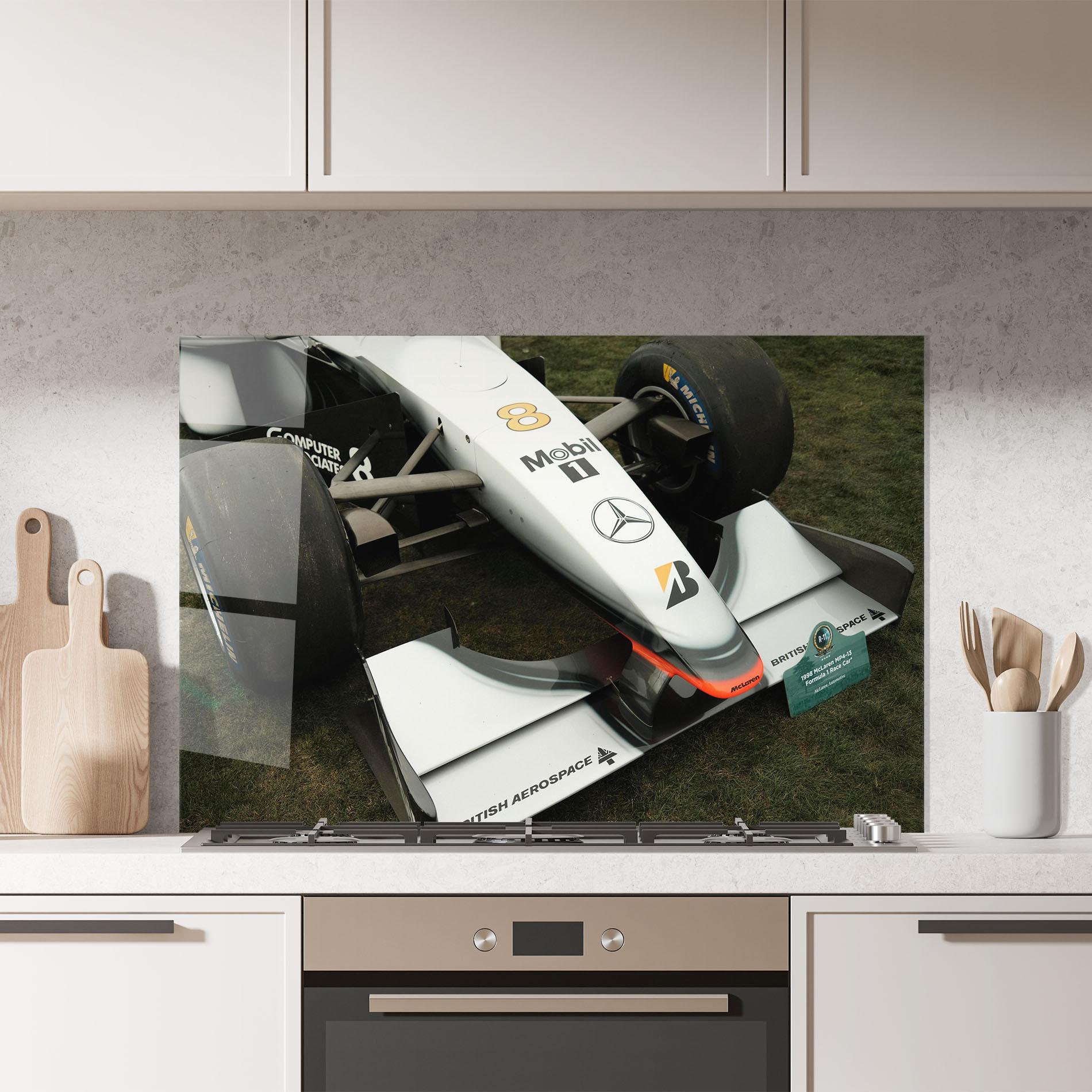 Стъклен панел за кухня White F1 Car mockup 7