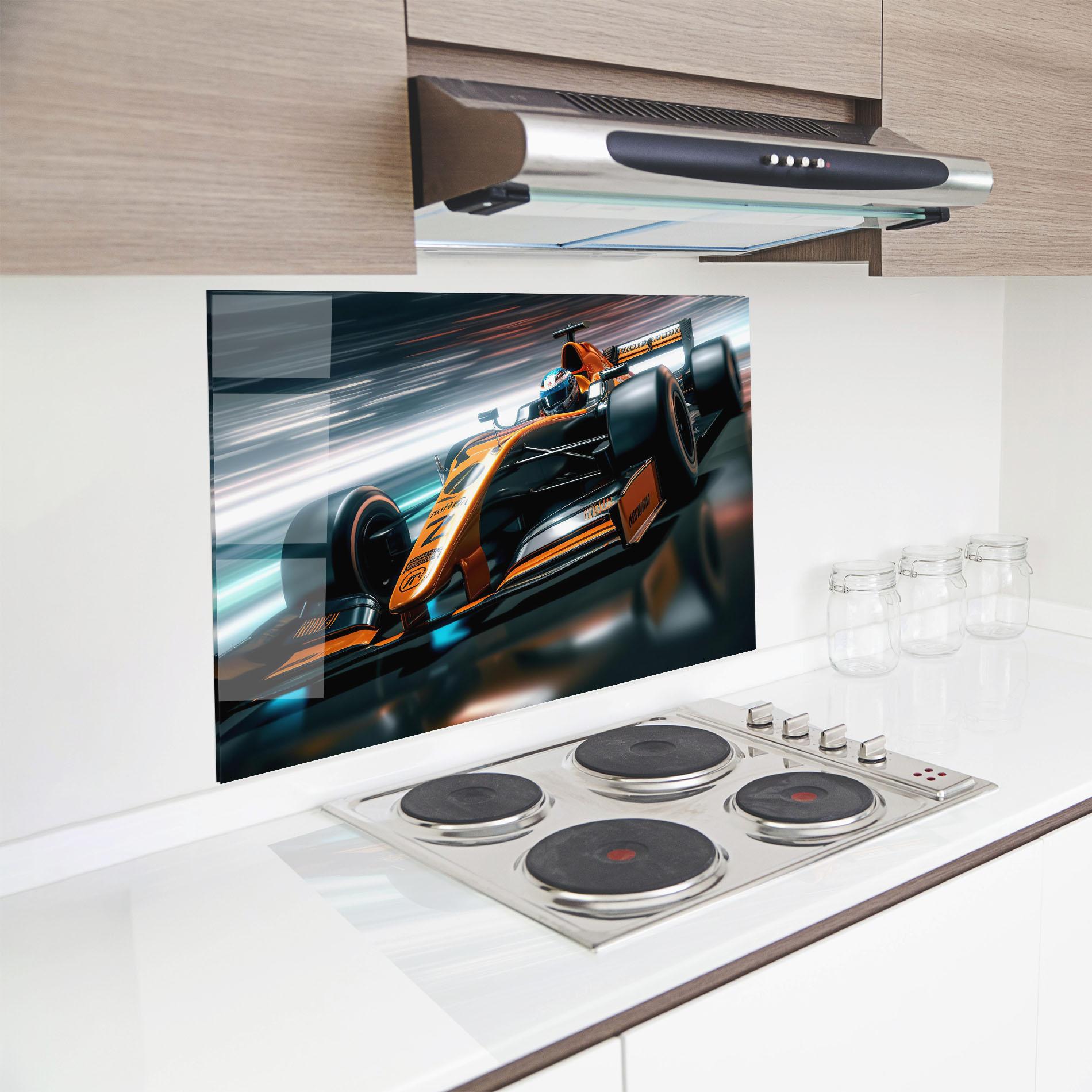 Стъклен панел за кухня Orange F1 Car mockup 8