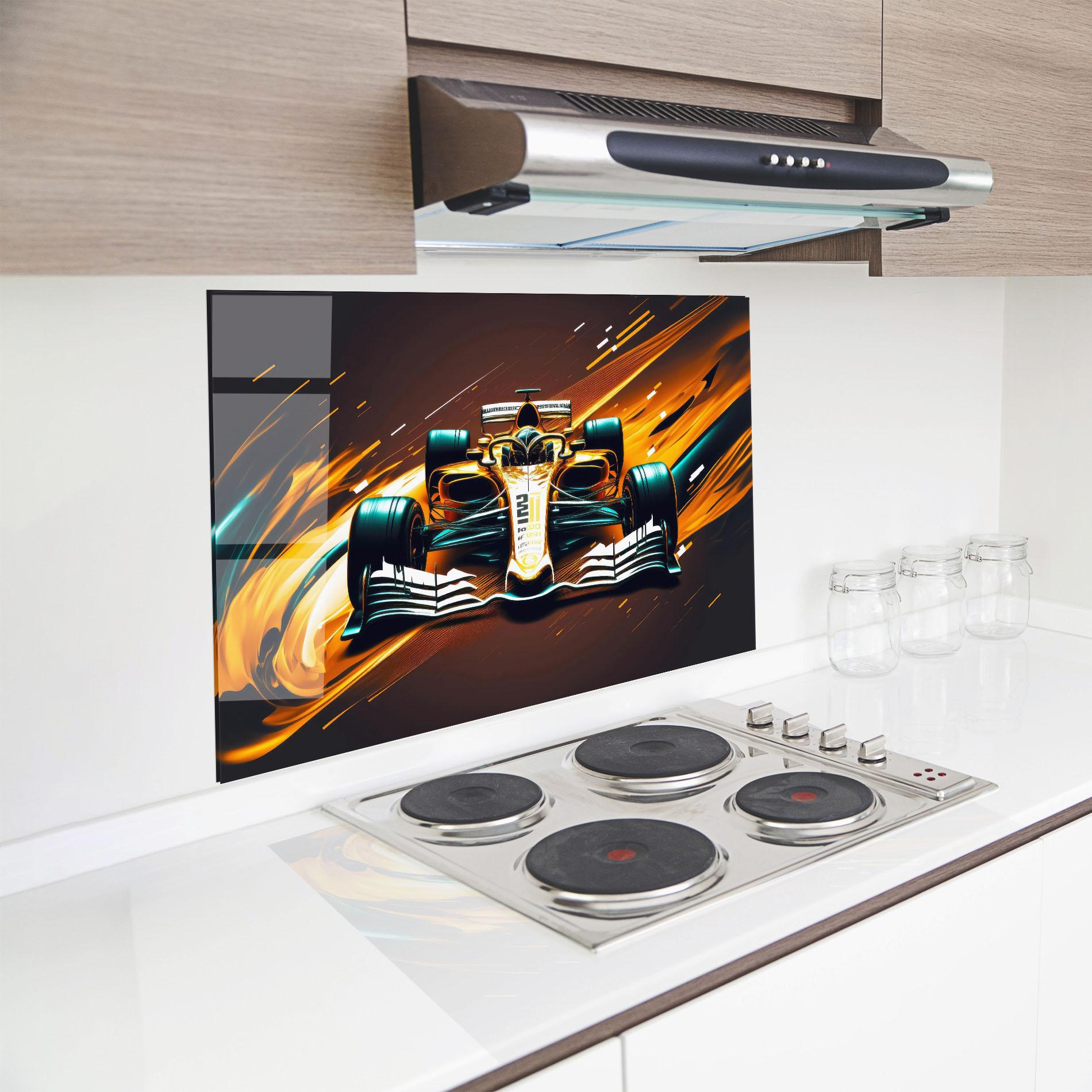 Стъклен панел за кухня Orange Racing Car mockup 8
