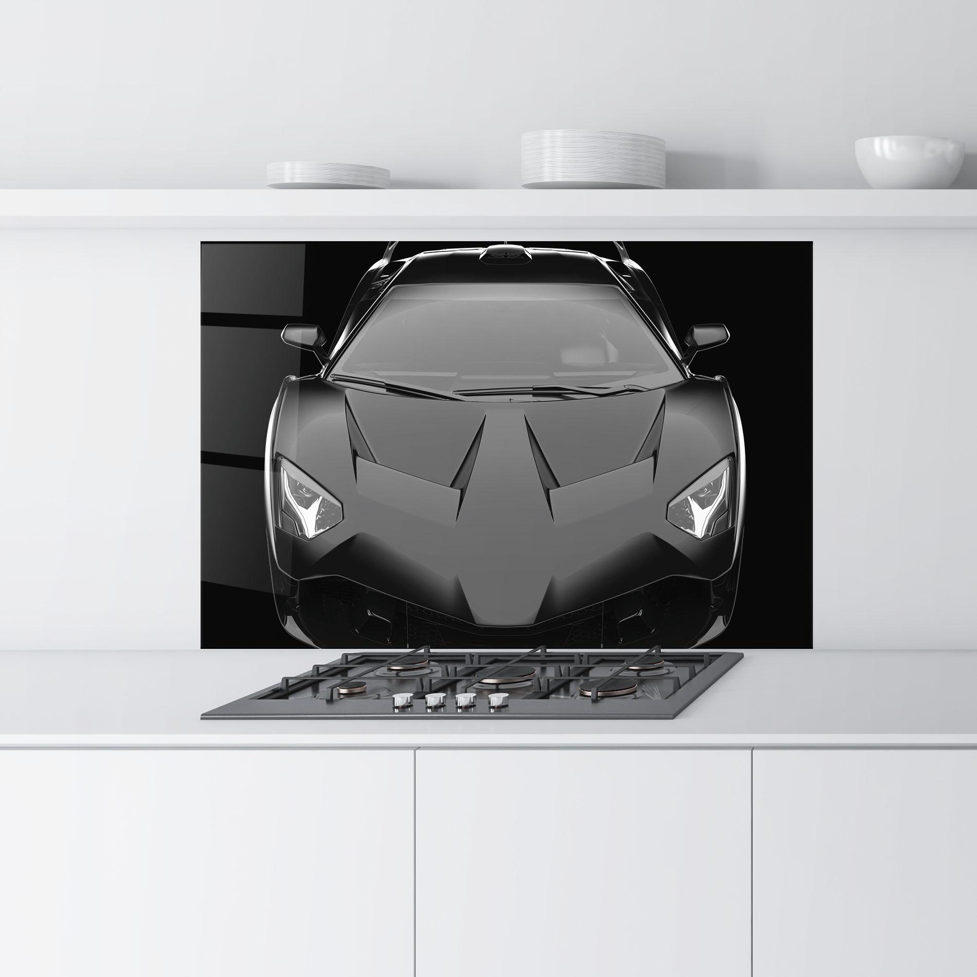 Стъклен панел за кухня Black Matte Lambo mockup 9