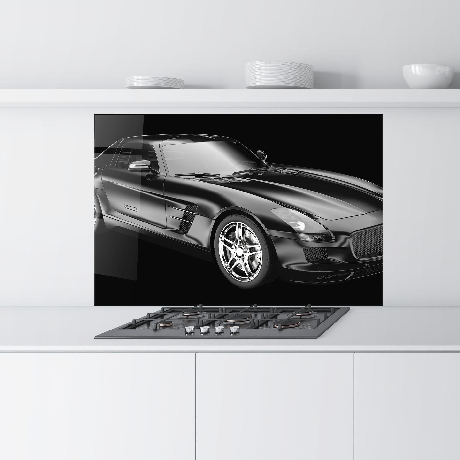Стъклен панел за кухня Black Matte Mercedes mockup 9