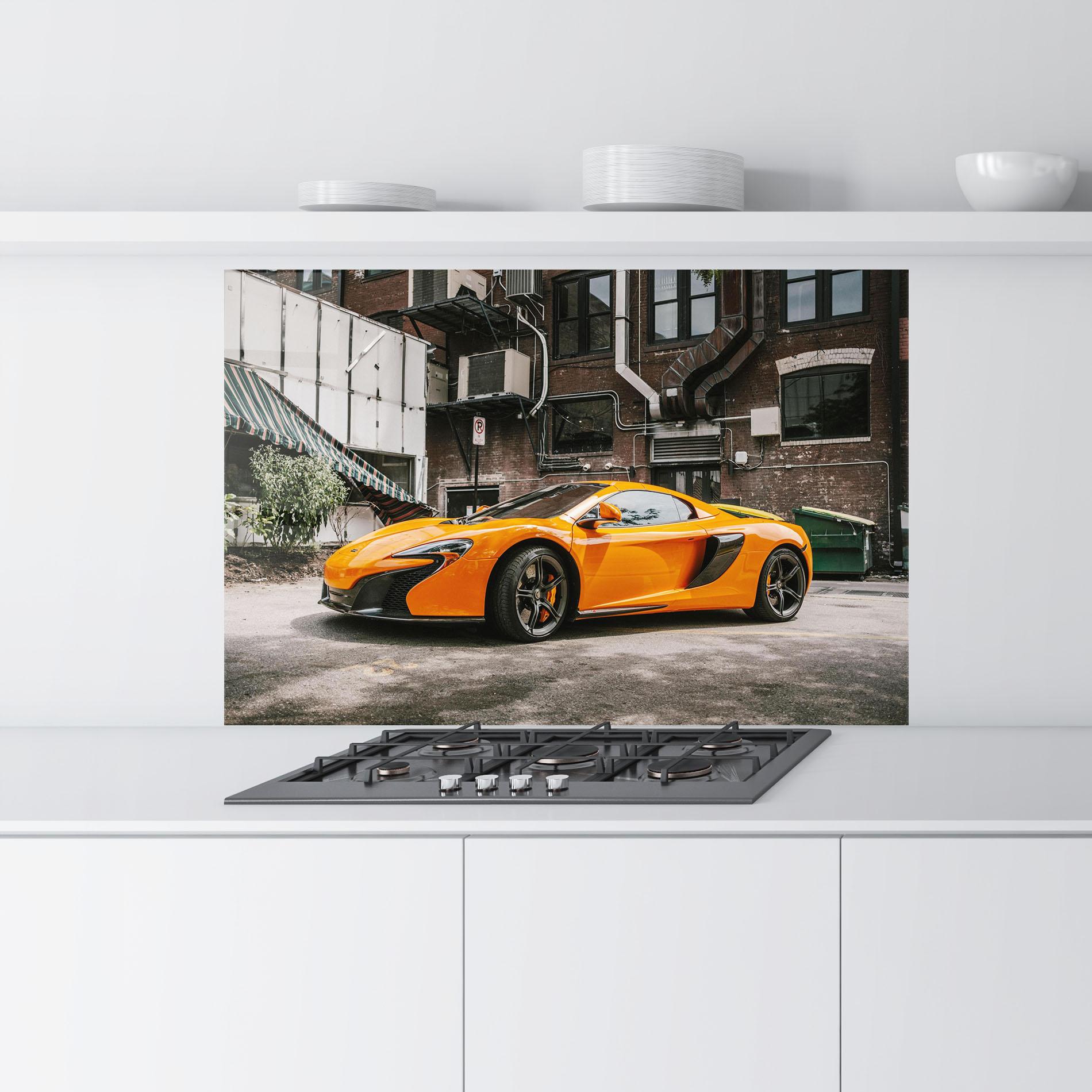 Стъклен панел за кухня Orange Mclaren Photo mockup 9