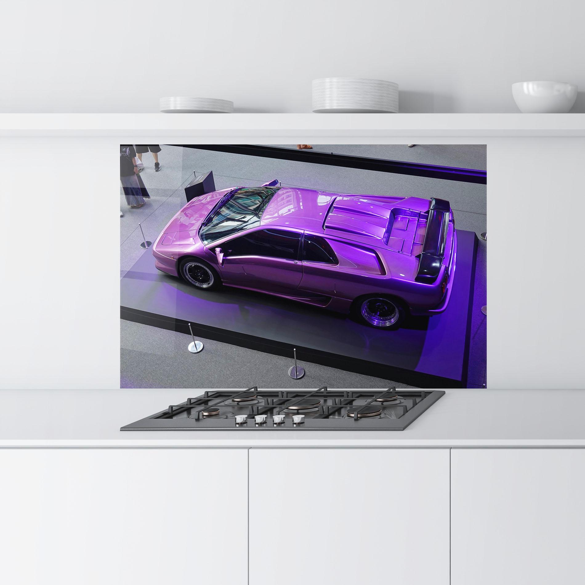 Стъклен панел за кухня Purple Old Lambo mockup 9